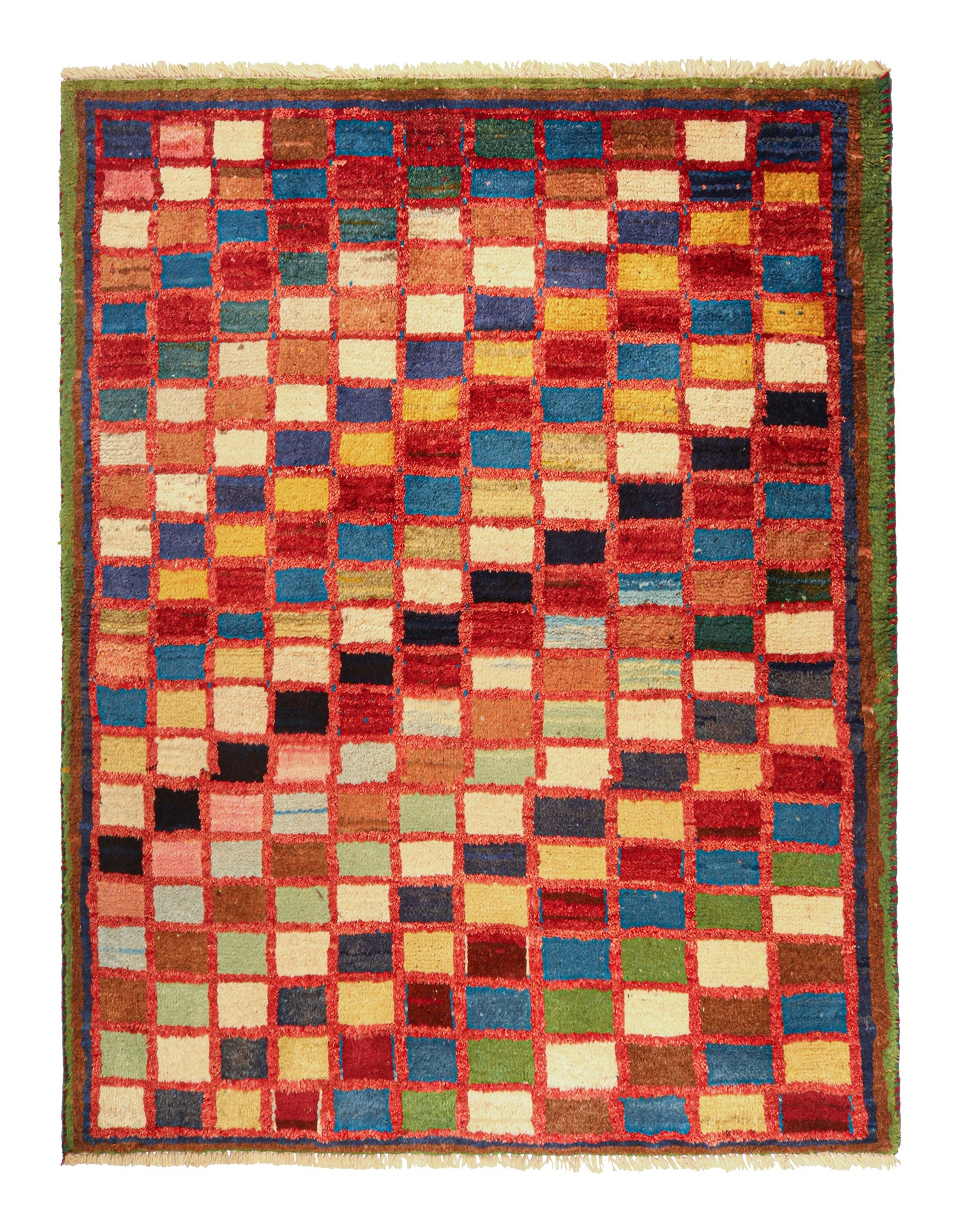 Tapis tribal Gabbeh vintage à motif géométrique polychrome par Rug & Kilim