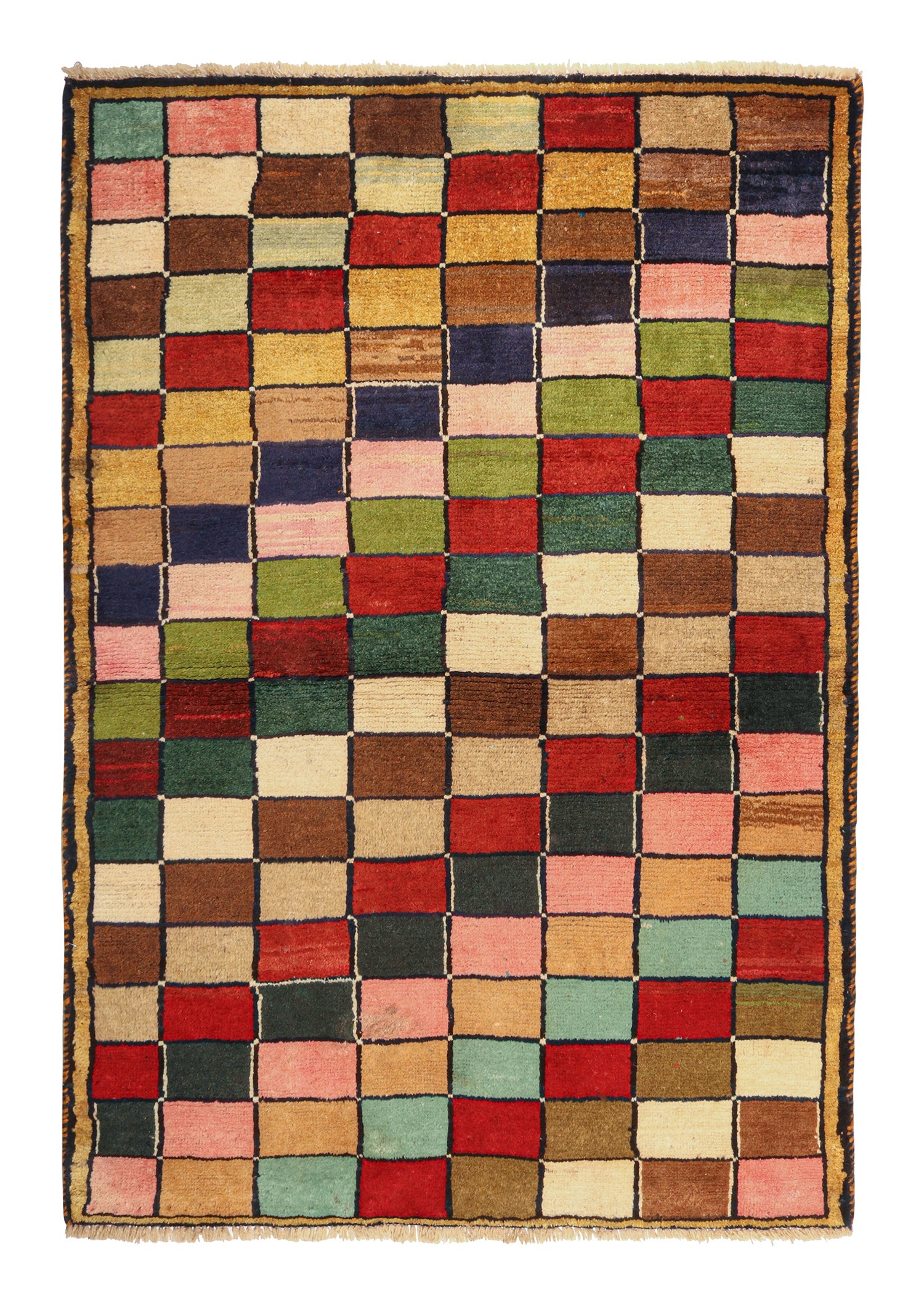 Tapis tribal Gabbeh vintage à motif géométrique polychrome par Rug & Kilim