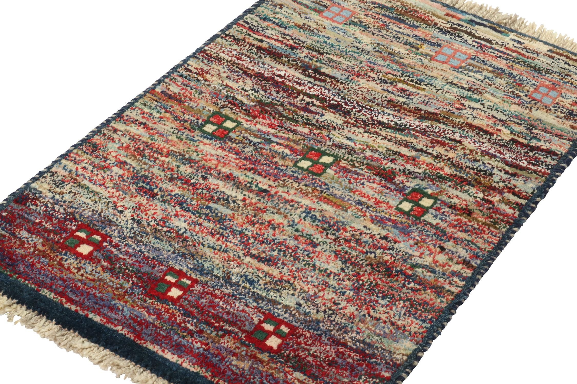 Hand-Knotted Vintage Gabbeh Tribal Rug in Polychromatic Striae and Patterns by Rug & Kilim For Sale