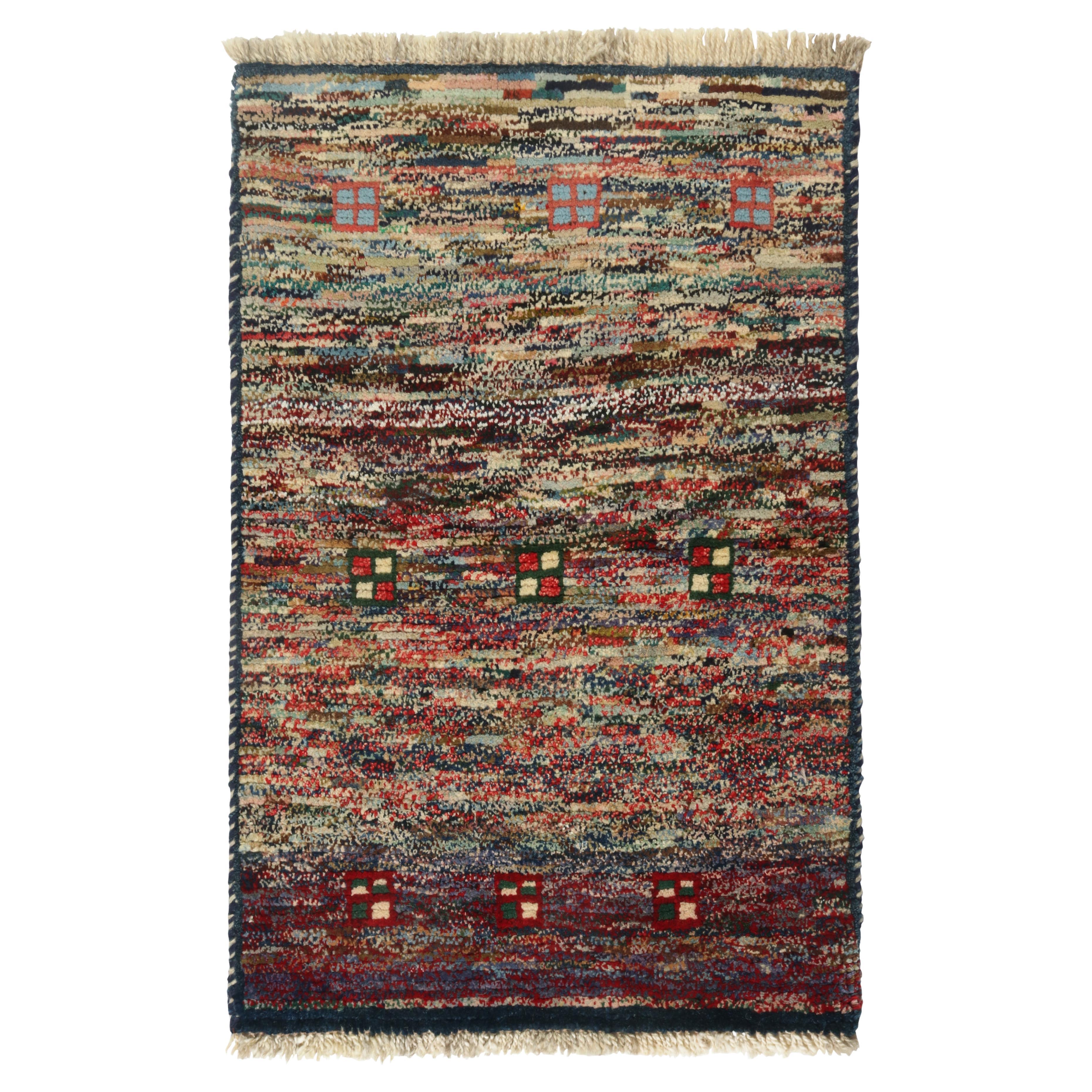 Vintage Gabbeh Tribal Rug in Polychromatic Striae and Patterns by Rug & Kilim For Sale