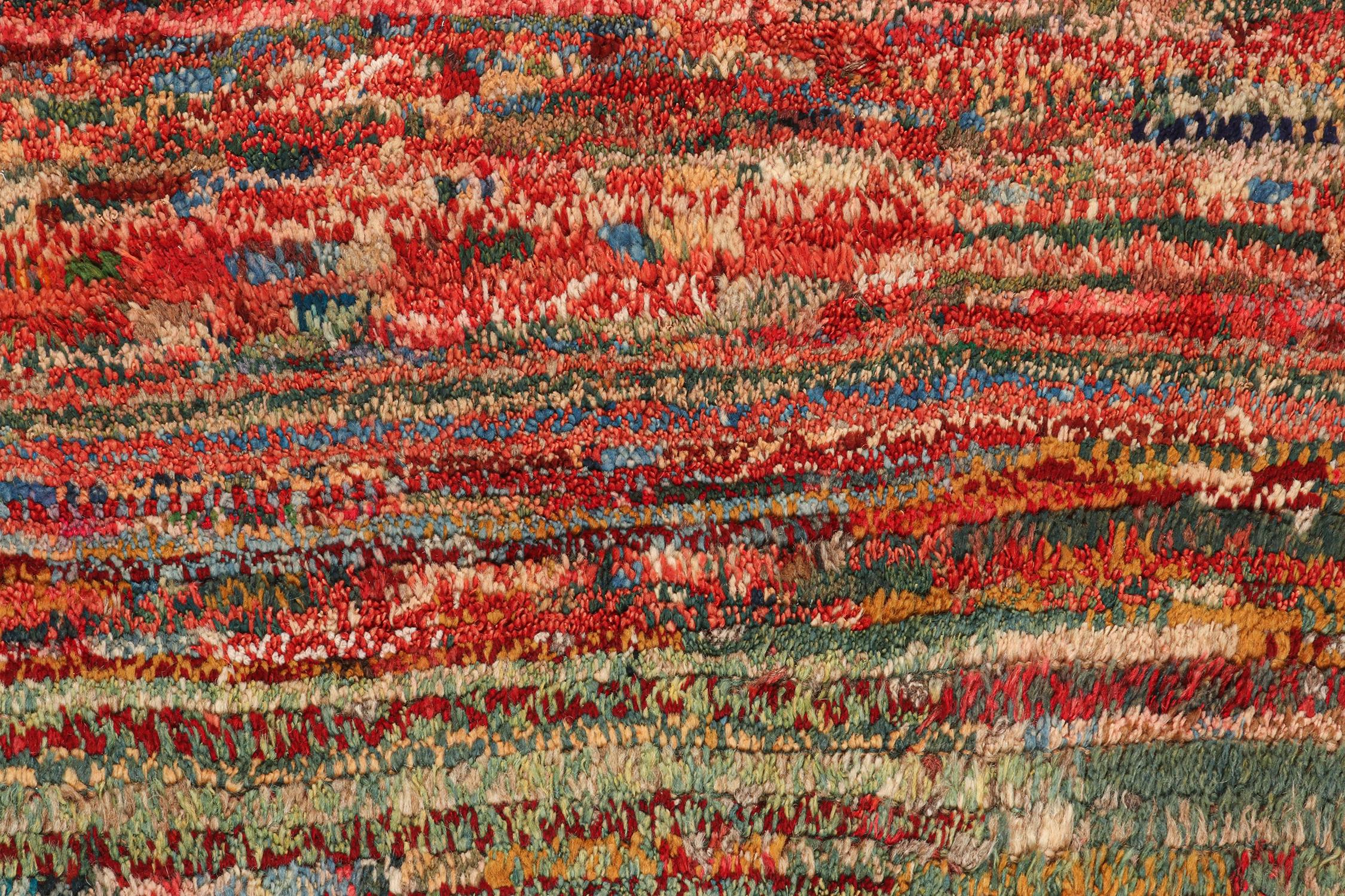Mid-20th Century Vintage Gabbeh Tribal Rug in Polychromatic Striae Pattern by Rug & Kilim For Sale