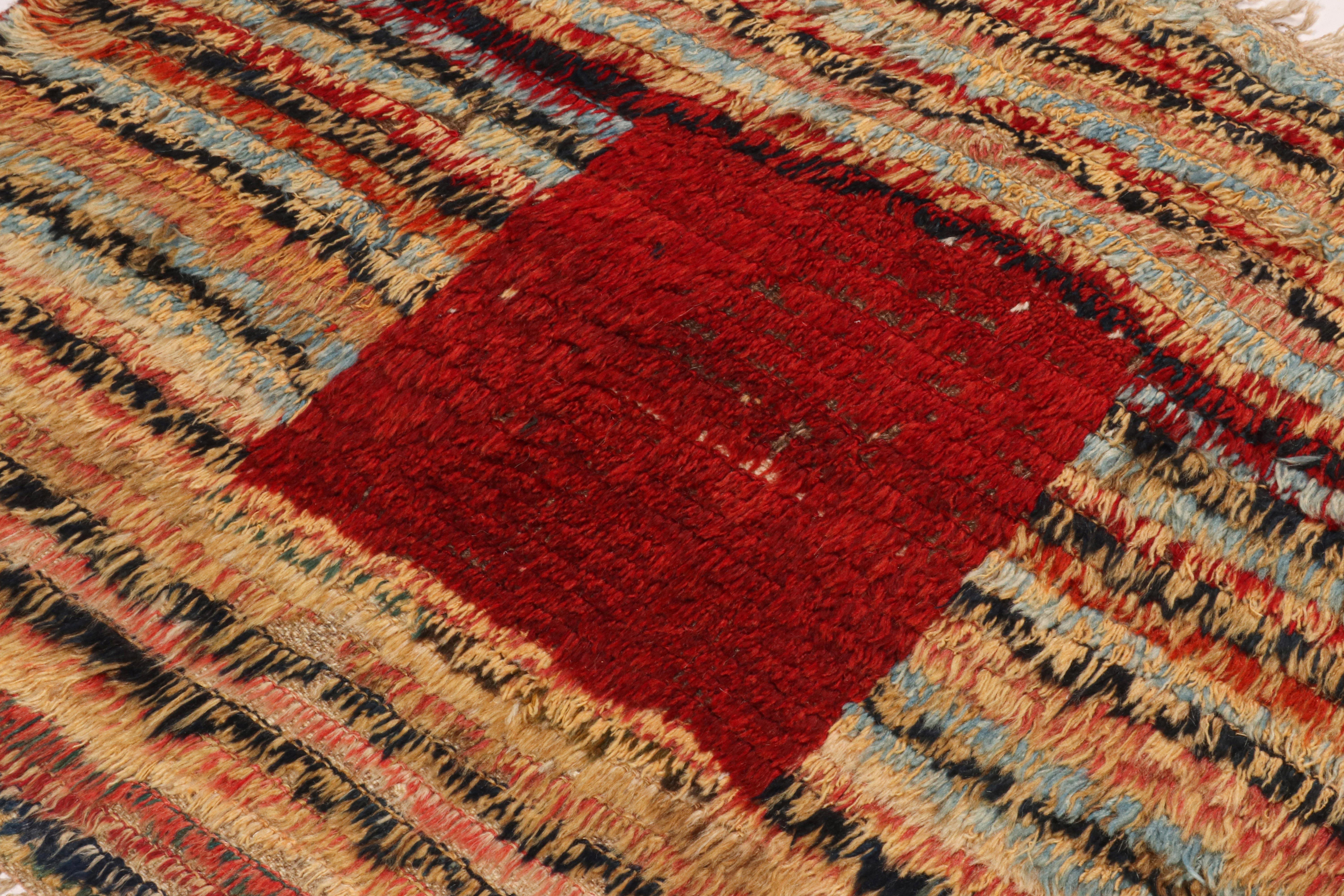 Hand-Knotted Vintage Gabbeh Tribal Rug in Polychromatic Striae Pattern by Rug & Kilim For Sale