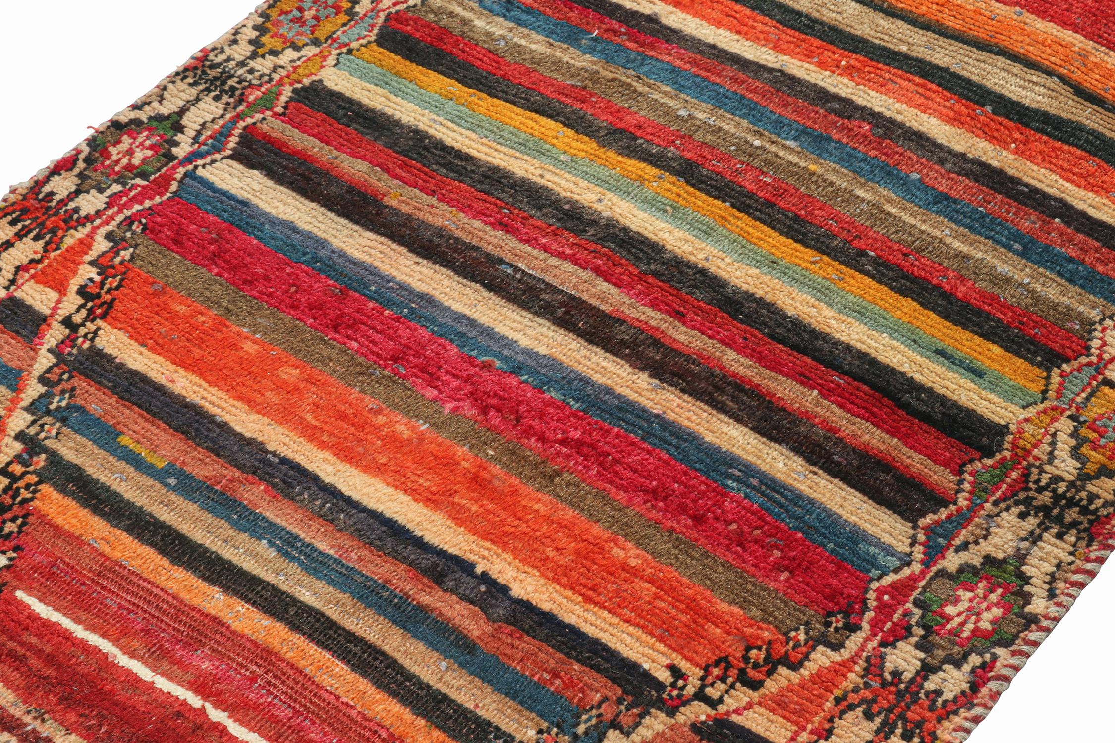 Hand-Knotted Vintage Gabbeh Tribal Rug in Polychromatic Stripes Patterns by Rug & Kilim For Sale