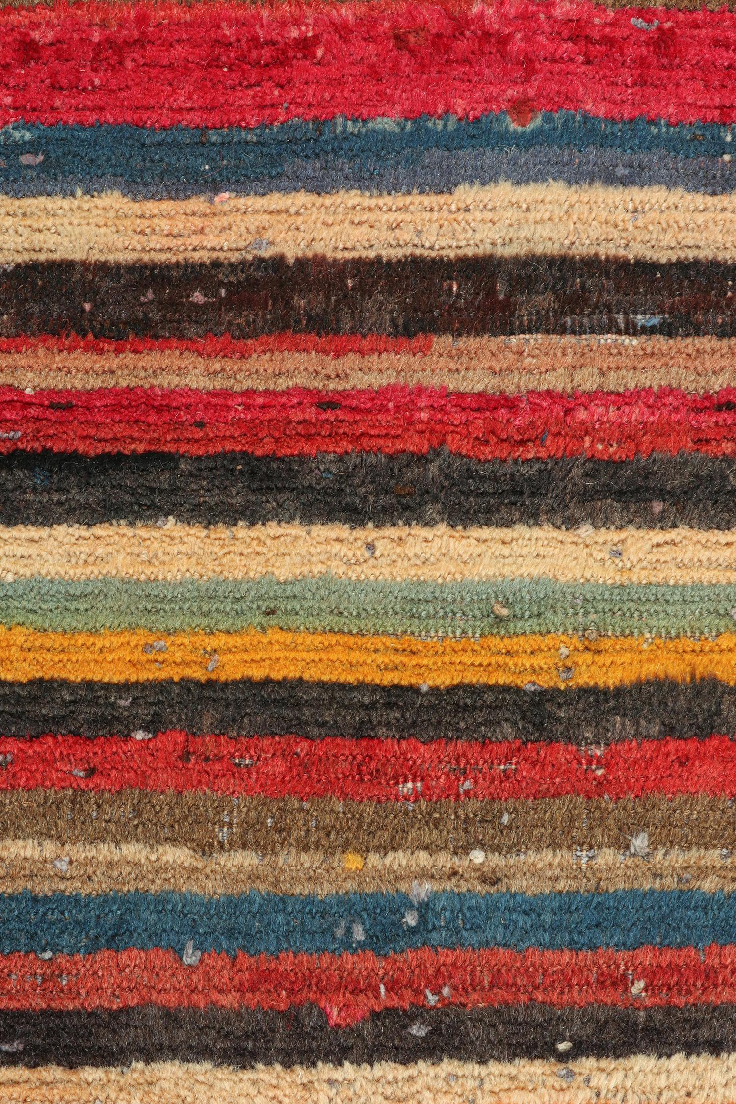Mid-20th Century Vintage Gabbeh Tribal Rug in Polychromatic Stripes Patterns by Rug & Kilim For Sale