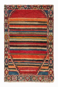 Retro Gabbeh Tribal Rug in Polychromatic Stripes Patterns by Rug & Kilim