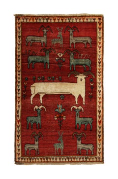 Vintage Gabbeh Tribal Rug in Red, Beige and Gray Animal Pictorial by Rug & Kilim