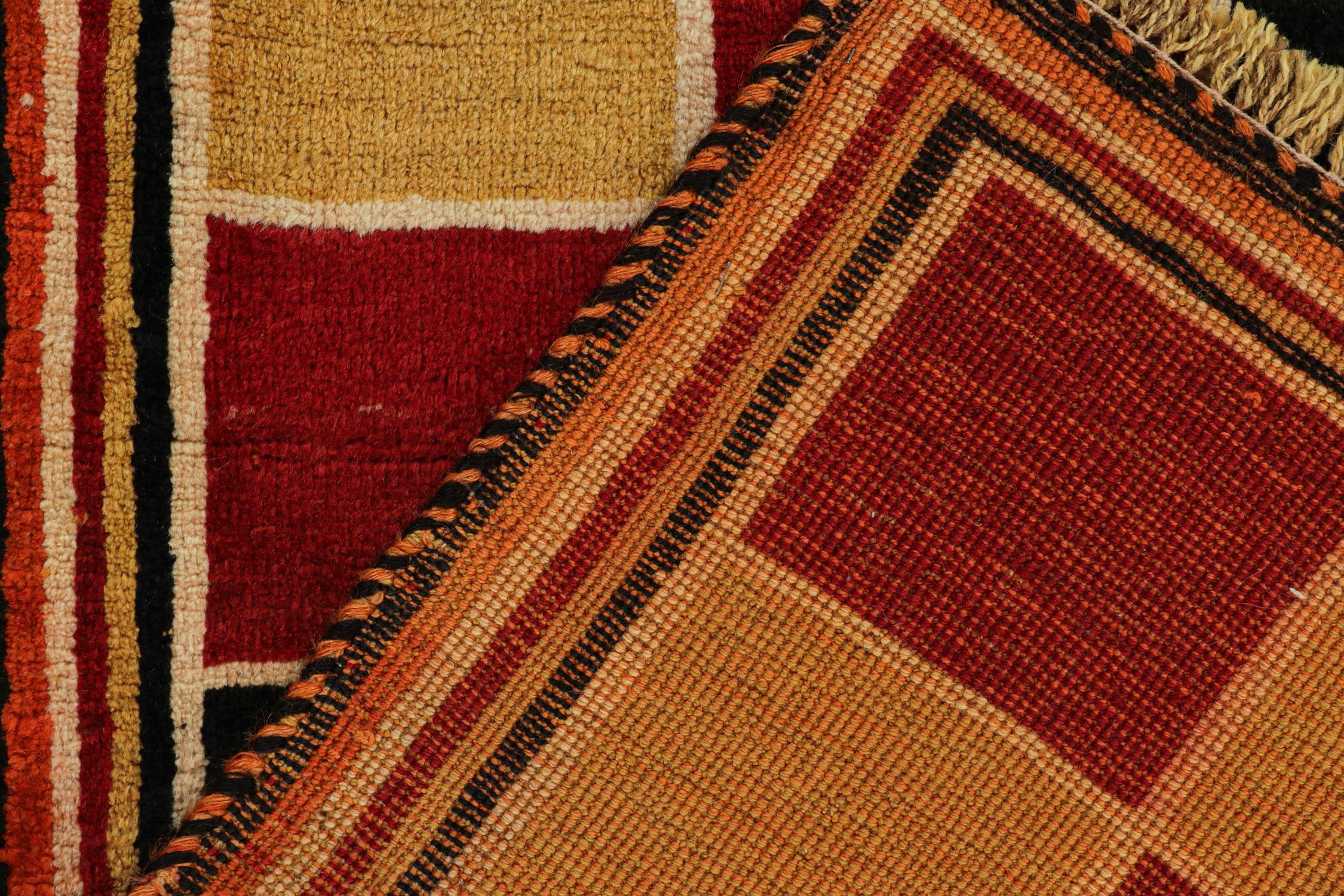Wool Vintage Gabbeh Tribal Rug in Red, Gold & Black Geometric Pattern by Rug & Kilim For Sale