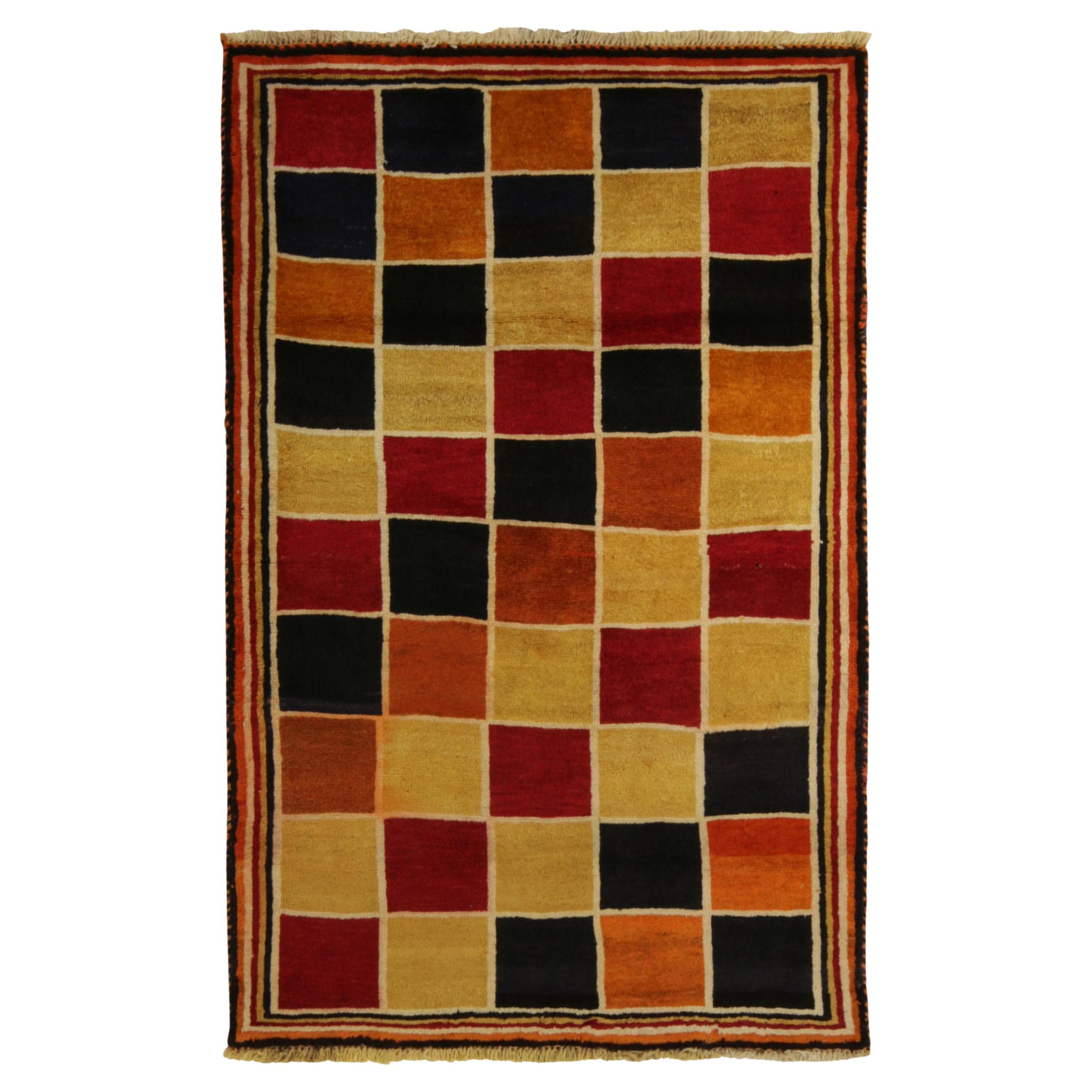 Vintage Gabbeh Tribal Rug in Gold with Red Geometric Pattern by Rug and