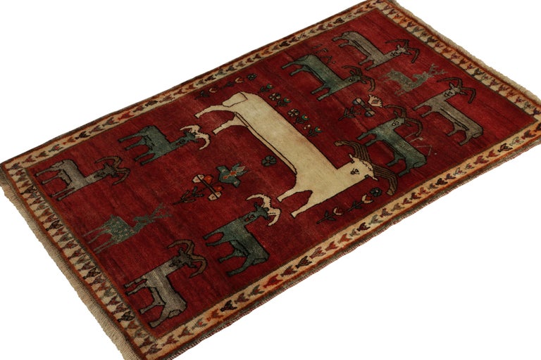 Vintage Gabbeh Tribal Rug in Red, Beige and Gray Animal Pictorial by ...