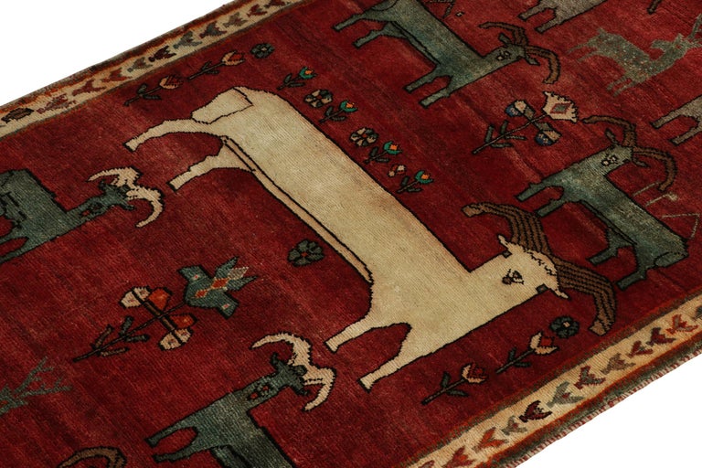 Vintage Gabbeh Tribal Rug in Red, Beige and Gray Animal Pictorial by ...