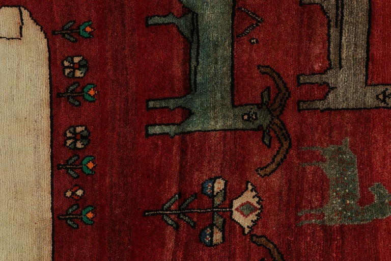 Vintage Gabbeh Tribal Rug in Red, Beige and Gray Animal Pictorial by ...