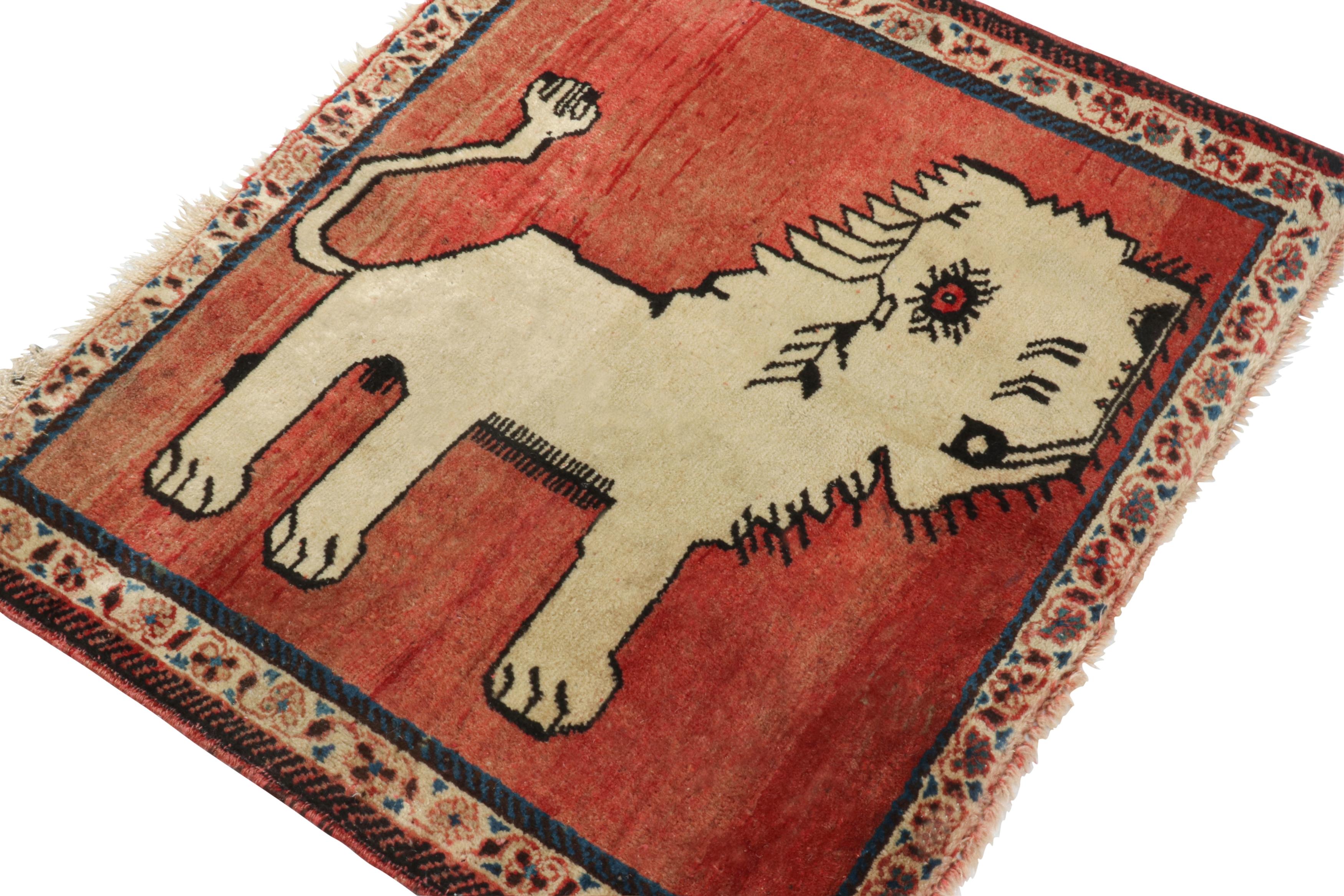This vintage 2x2 Gabbeh Persian rug is from the latest entries in Rug & Kilim’s rare tribal curations. Hand-knotted in wool circa 1950-1960.

Further on the design:

This tribal provenance is one of the most primitive, and collectible shabby-chic