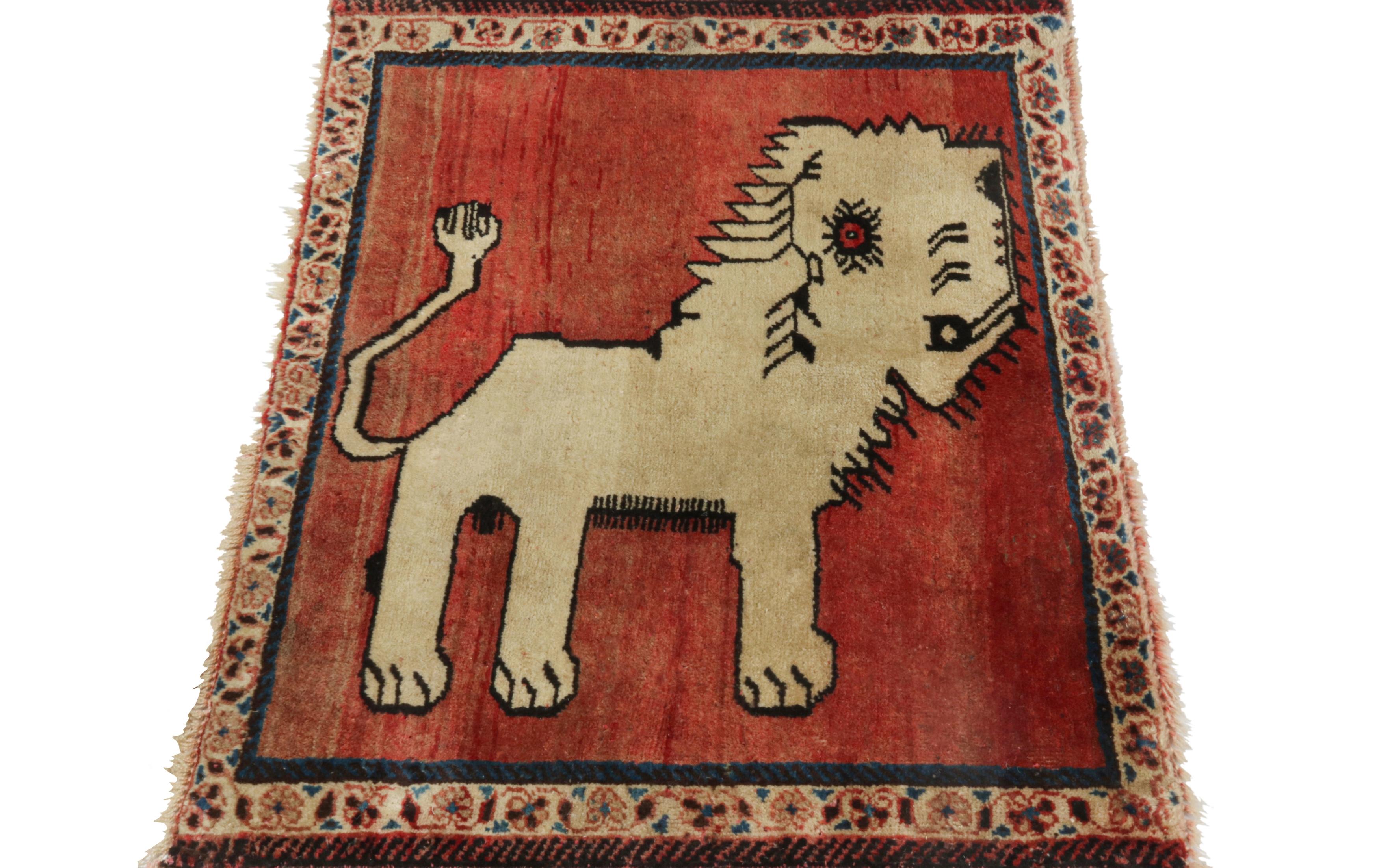 Turkish Vintage Gabbeh Tribal Rug in Red with Beige Animal Pictorials by Rug & Kilim For Sale