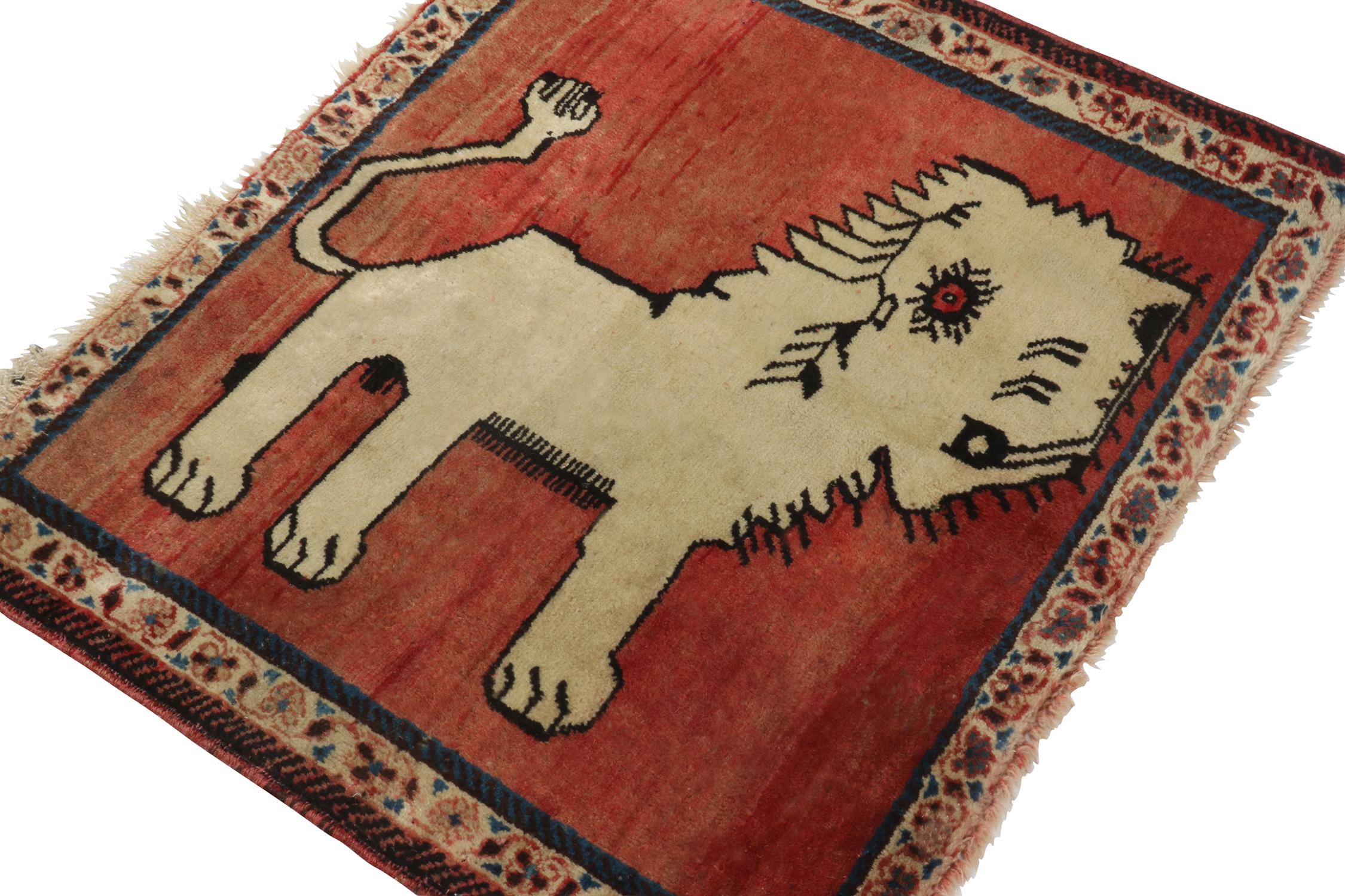 Turkish Vintage Gabbeh Tribal Rug in Red with Beige Animal Pictorials by Rug & Kilim For Sale