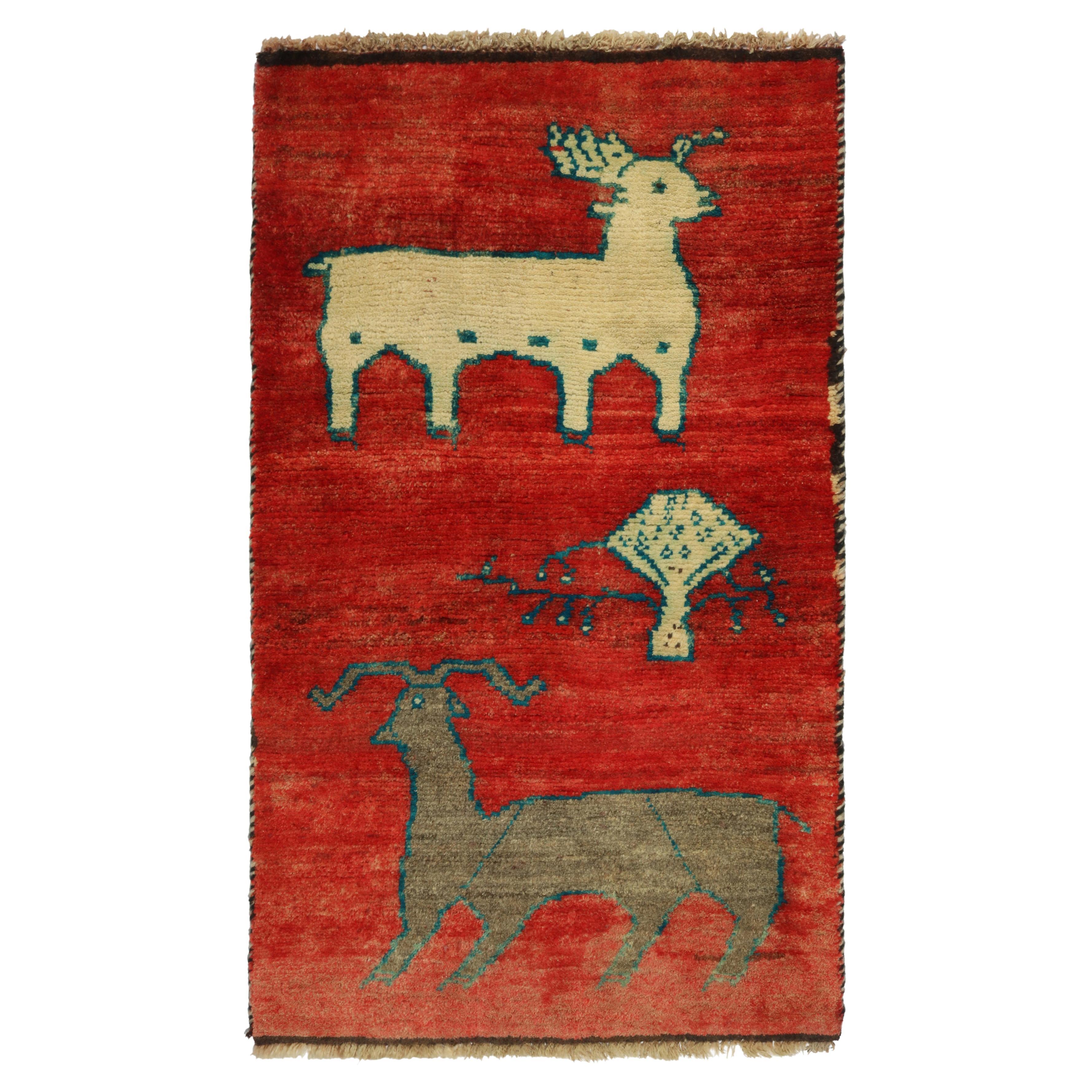 Vintage Gabbeh Tribal Rug In Red With Beige Animal Pictorials By Rug vintage-gabbeh-tribal-rug-in-red-with-beige-animal-pictorials-by-rug