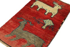 Vintage Gabbeh Tribal Rug in Red with Beige-Brown Pictorial by Rug & Kilim