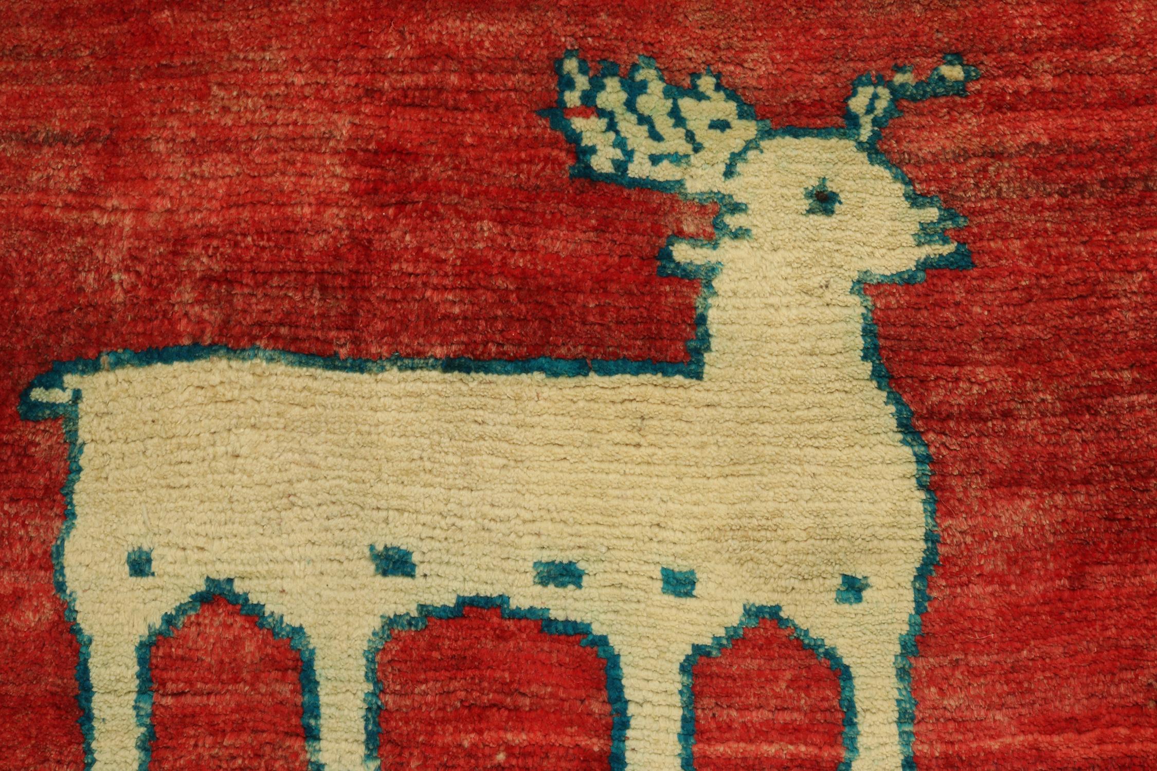 Mid-20th Century Vintage Gabbeh Tribal Rug in Red with Beige-Brown Pictorial by Rug & Kilim For Sale