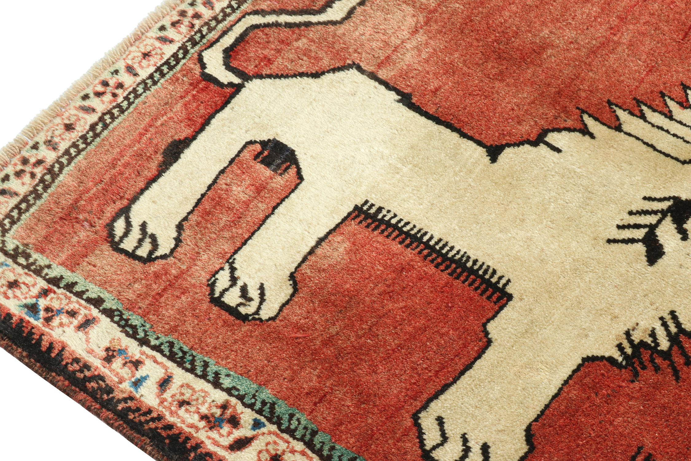 Vintage Gabbeh Tribal Rug in Red with Beige Pictorial and Floral by Rug & Kilim In Good Condition For Sale In Long Island City, NY