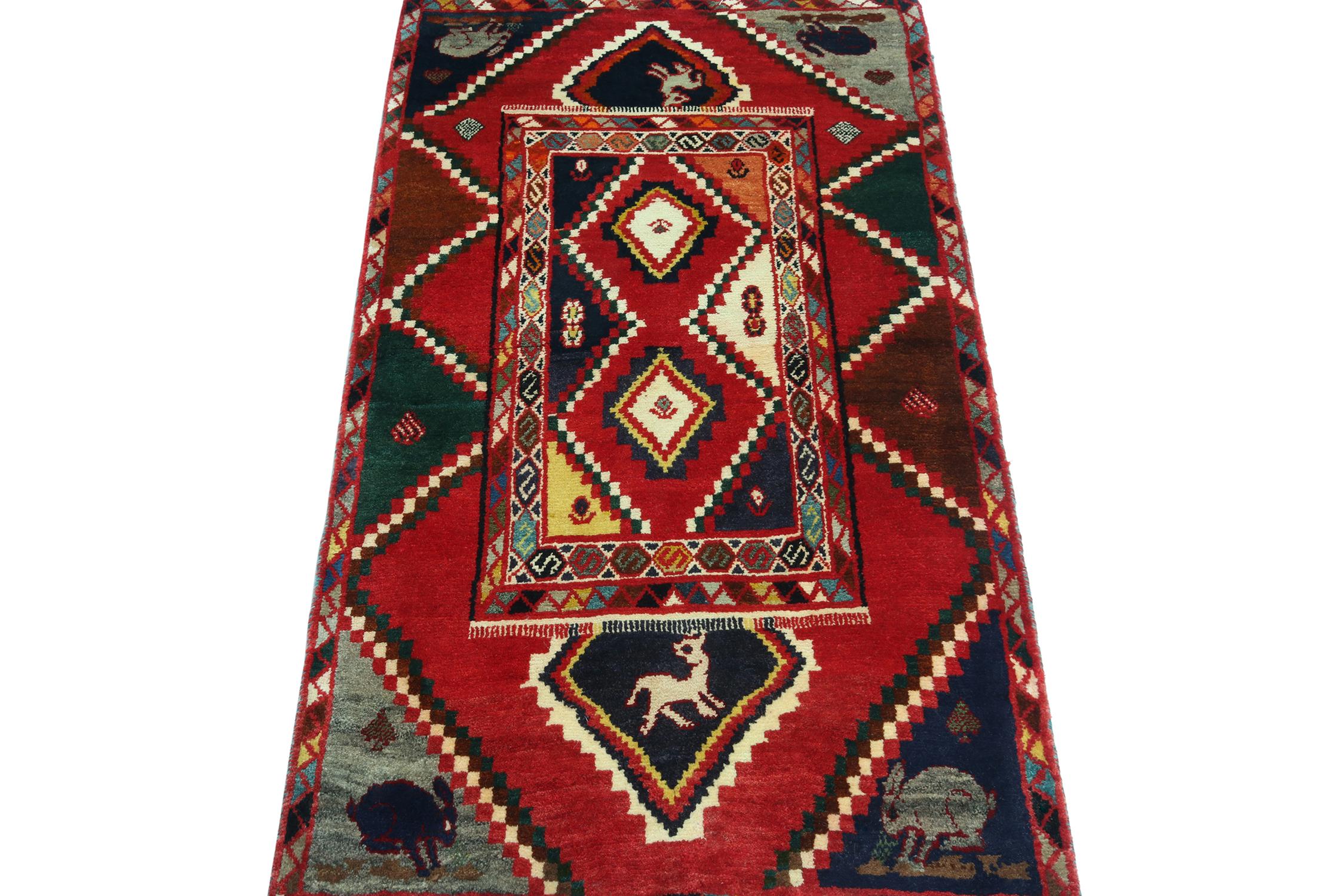 Turkish Vintage Gabbeh Tribal Rug in Vibrant Multicolor Geometric Pattern by Rug & Kilim For Sale