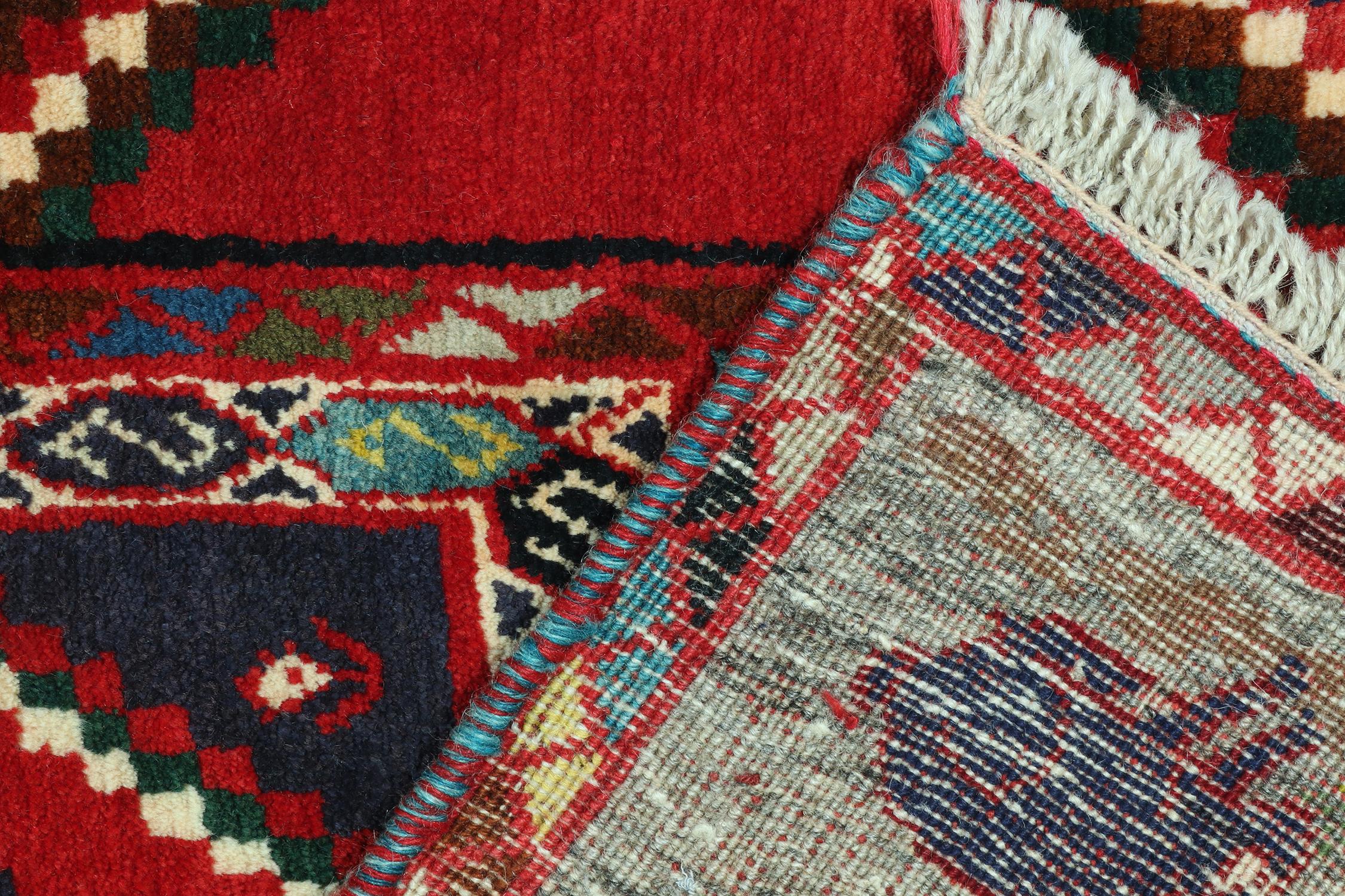 Wool Vintage Gabbeh Tribal Rug in Vibrant Multicolor Geometric Pattern by Rug & Kilim For Sale
