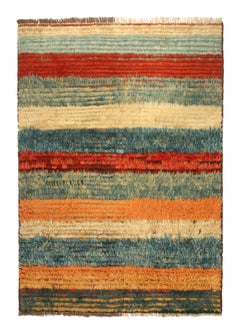 Vintage Gabbeh Tribal Rug in with Blue, Red and Orange Stripes by Rug & Kilim