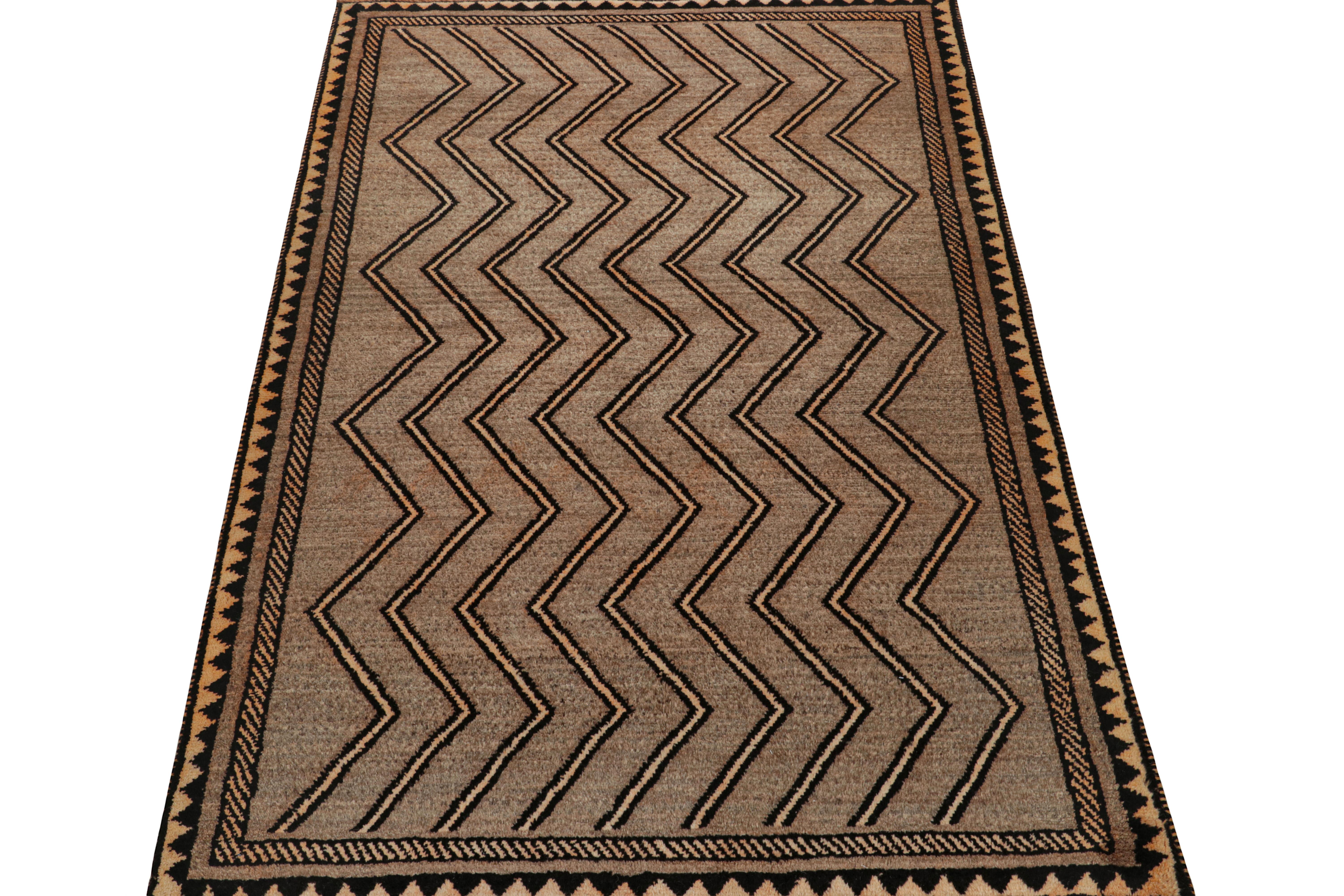 Indian Vintage Gabbeh Tribal Rugs in Beige with Chevron Patterns - by Rug & Kilim For Sale