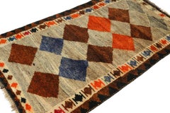 Vintage Gabbeh Tribal Runner Gray & Brown, Orange Diamond Pattern by Rug & Kilim