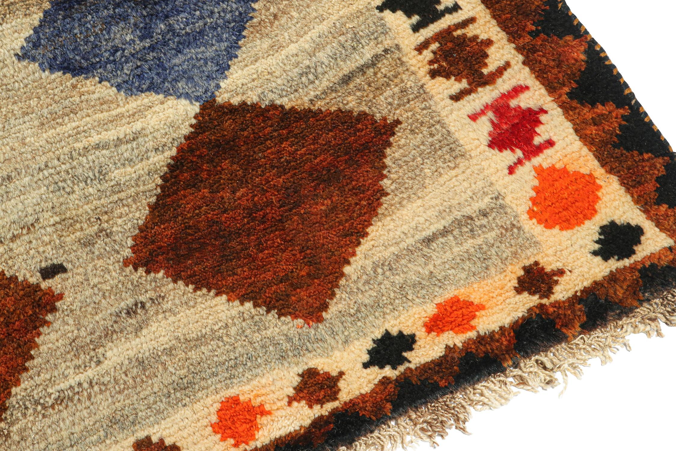 Vintage Gabbeh Tribal Runner Gray & Brown, Orange Diamond Pattern by Rug & Kilim In Good Condition For Sale In Long Island City, NY