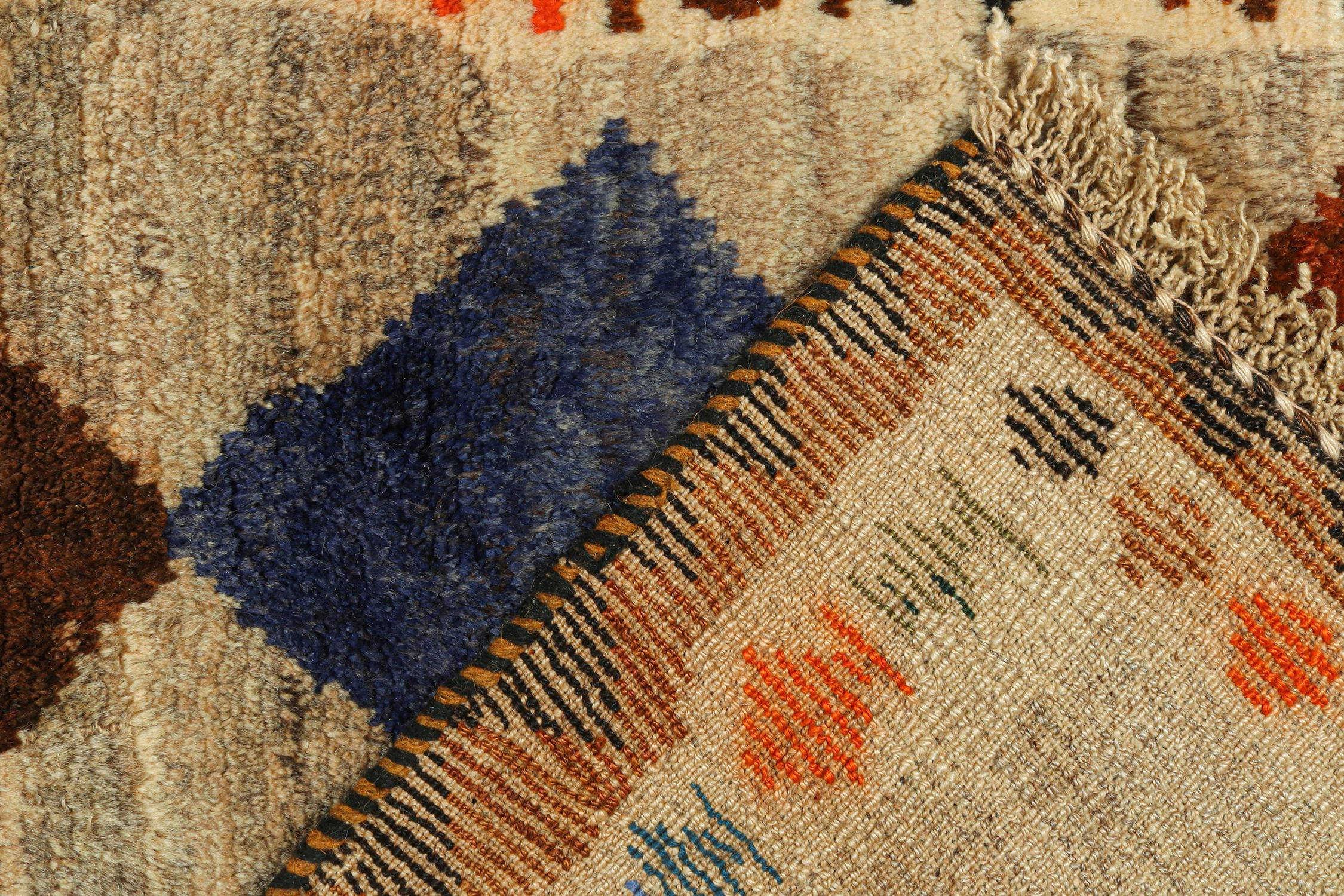 Wool Vintage Gabbeh Tribal Runner Gray & Brown, Orange Diamond Pattern by Rug & Kilim For Sale