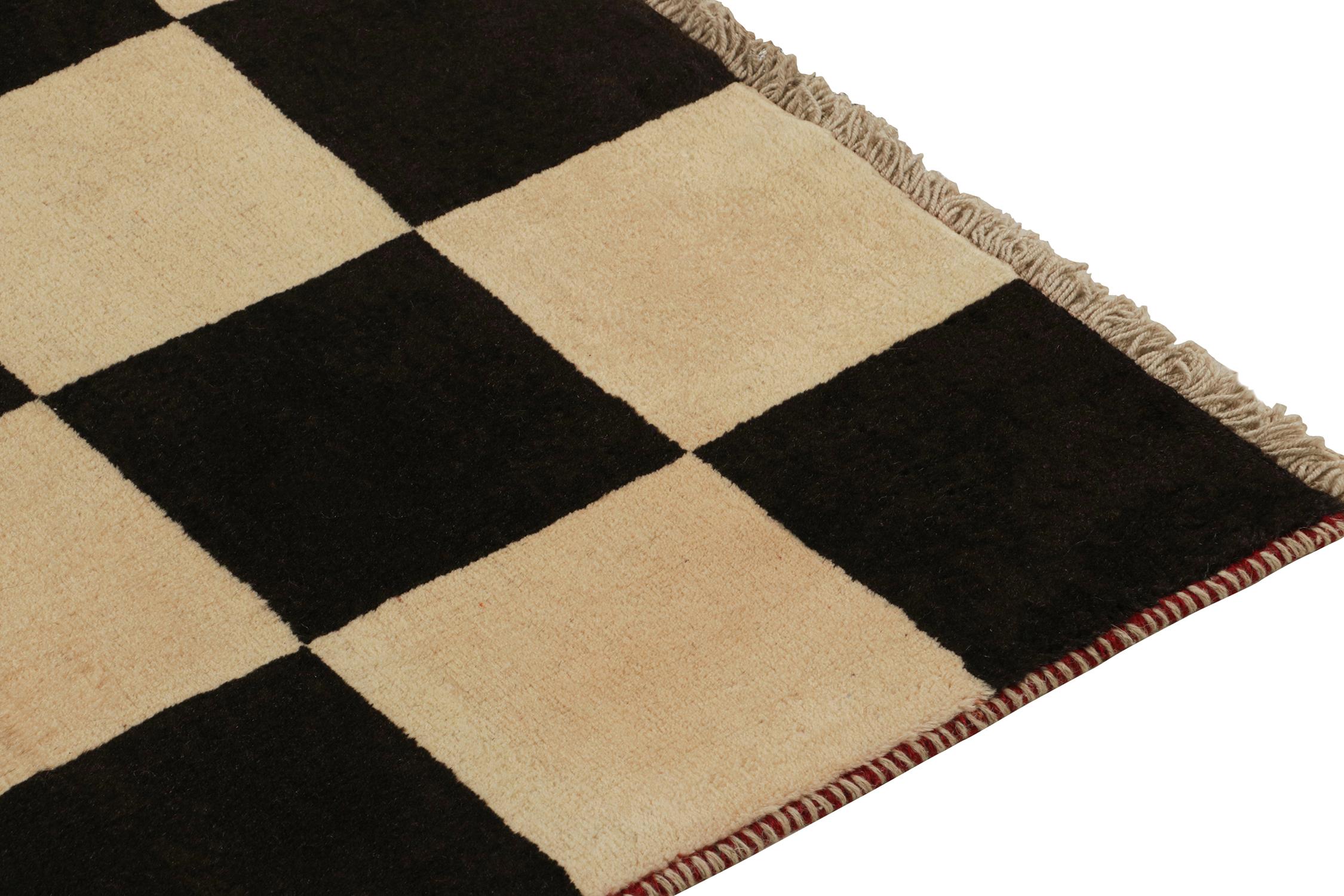 Vintage Gabbeh Tribal Runner in Beige, Black Geometric Pattern by Rug & Kilim In Good Condition For Sale In Long Island City, NY