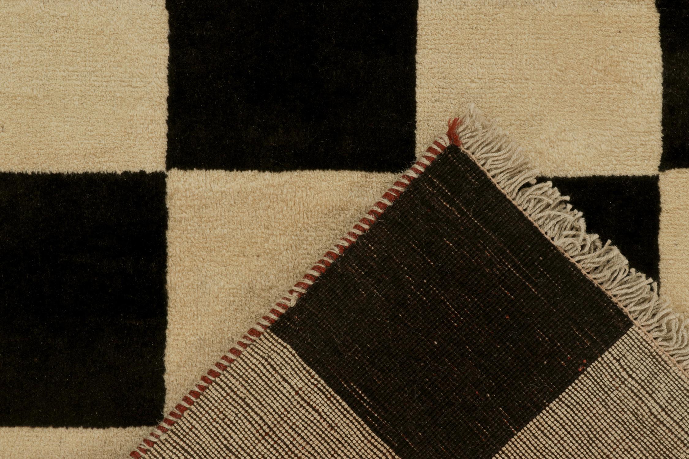 Wool Vintage Gabbeh Tribal Runner in Beige, Black Geometric Pattern by Rug & Kilim For Sale