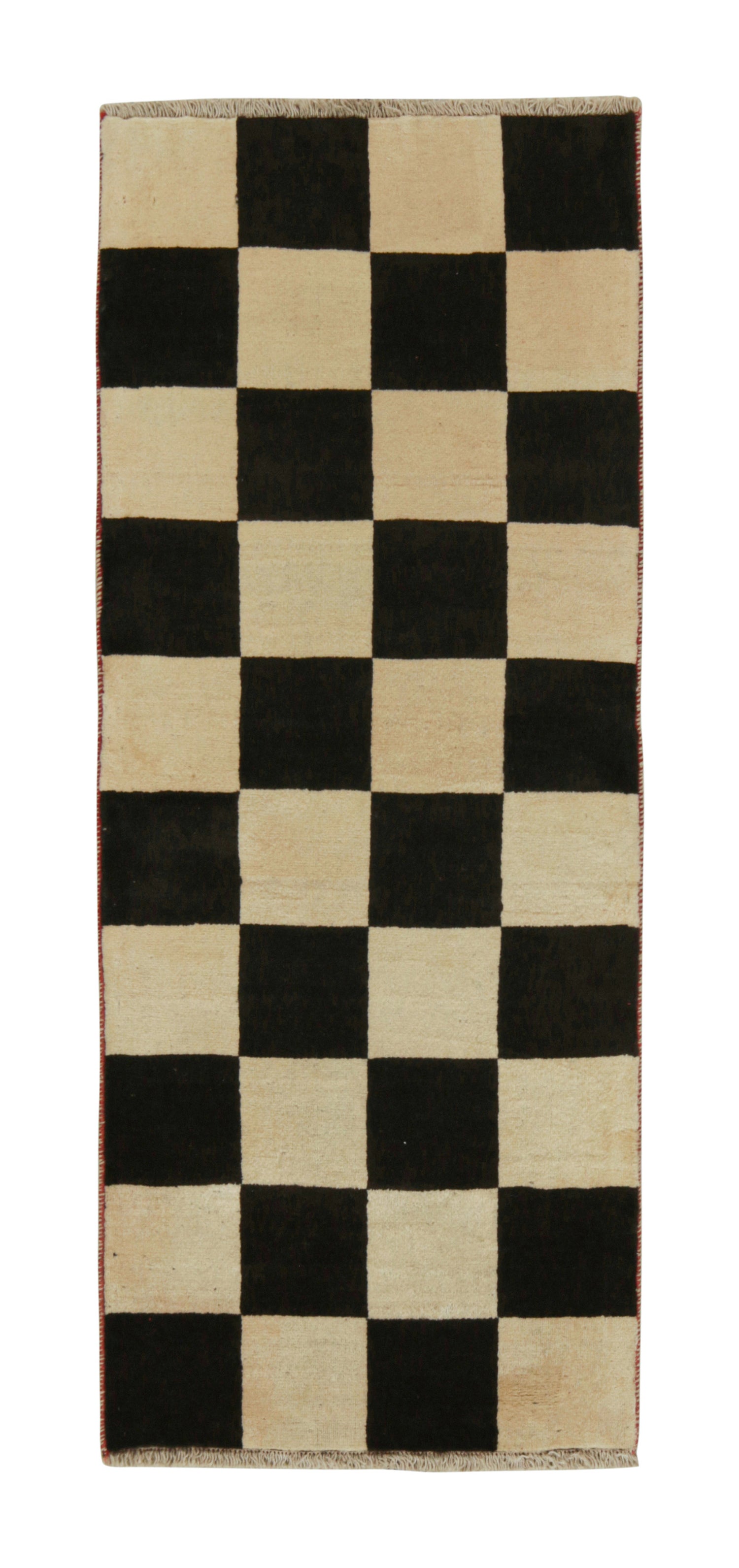 Vintage Gabbeh Tribal Runner in Beige, Black Geometric Pattern by Rug & Kilim For Sale