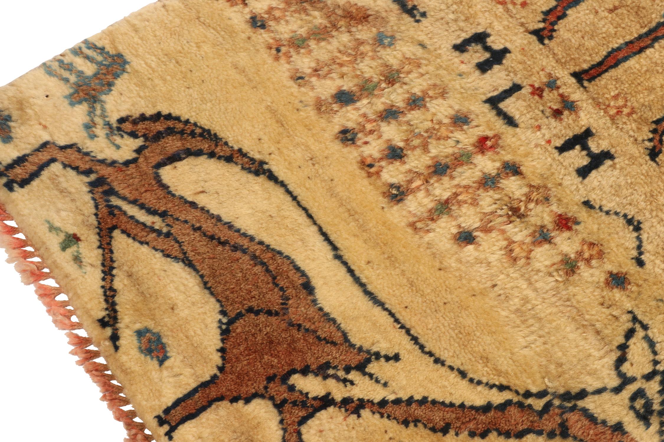 Vintage Gabbeh Tribal runner in Beige-Brown Deer Pictorial by Rug & Kilim In Good Condition For Sale In Long Island City, NY