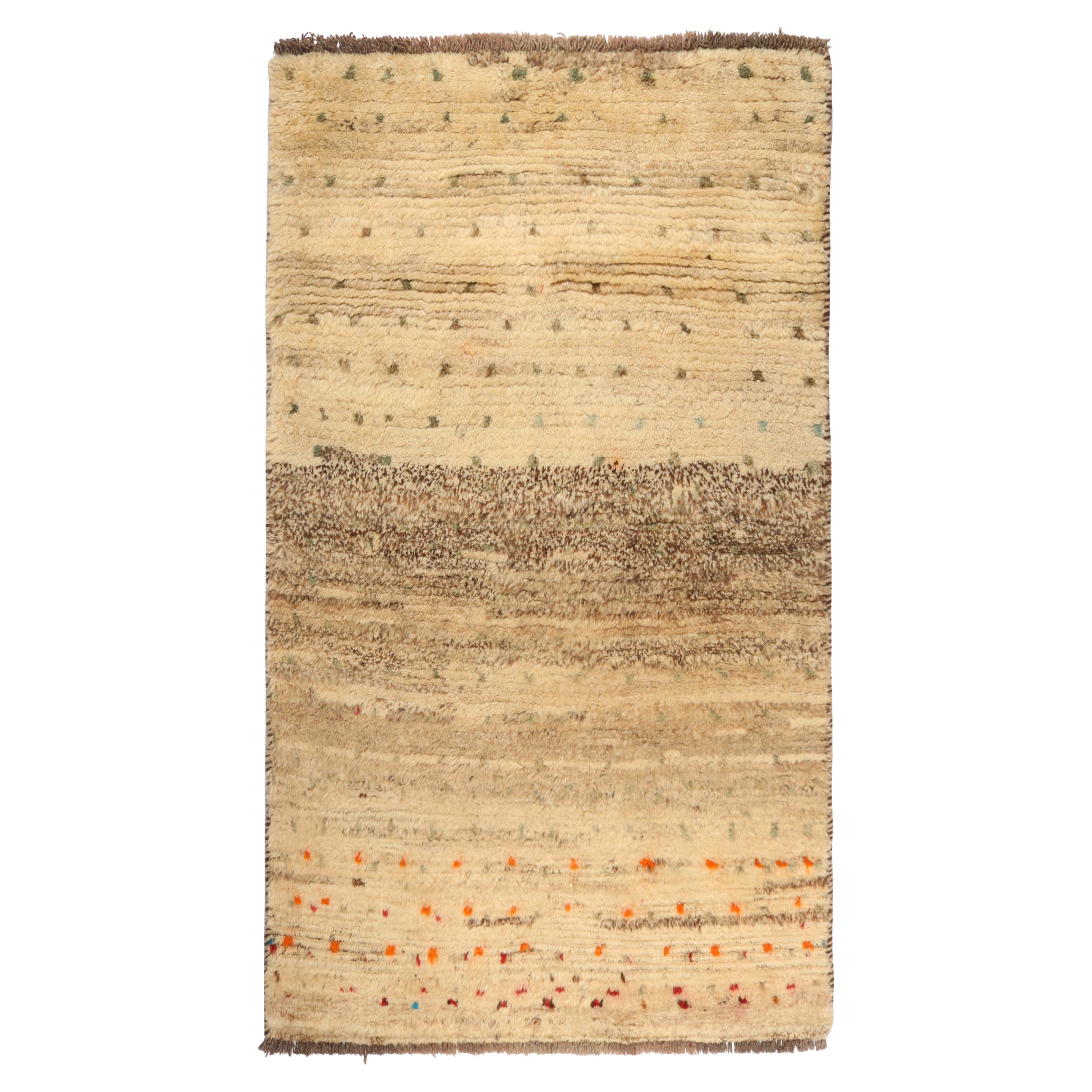 Vintage Gabbeh Tribal Rug in GoldenOrange and BeigeBrown Pattern by