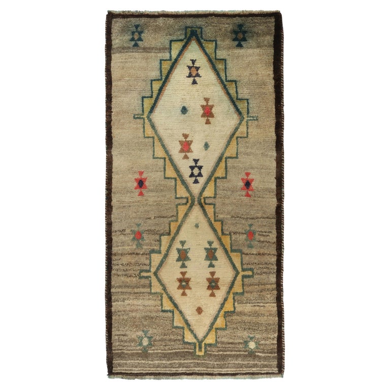 Gabbeh Gold Rugs Vintage Gabbeh Runner in Gold and Green Lozenge Medallion Pattern by ...