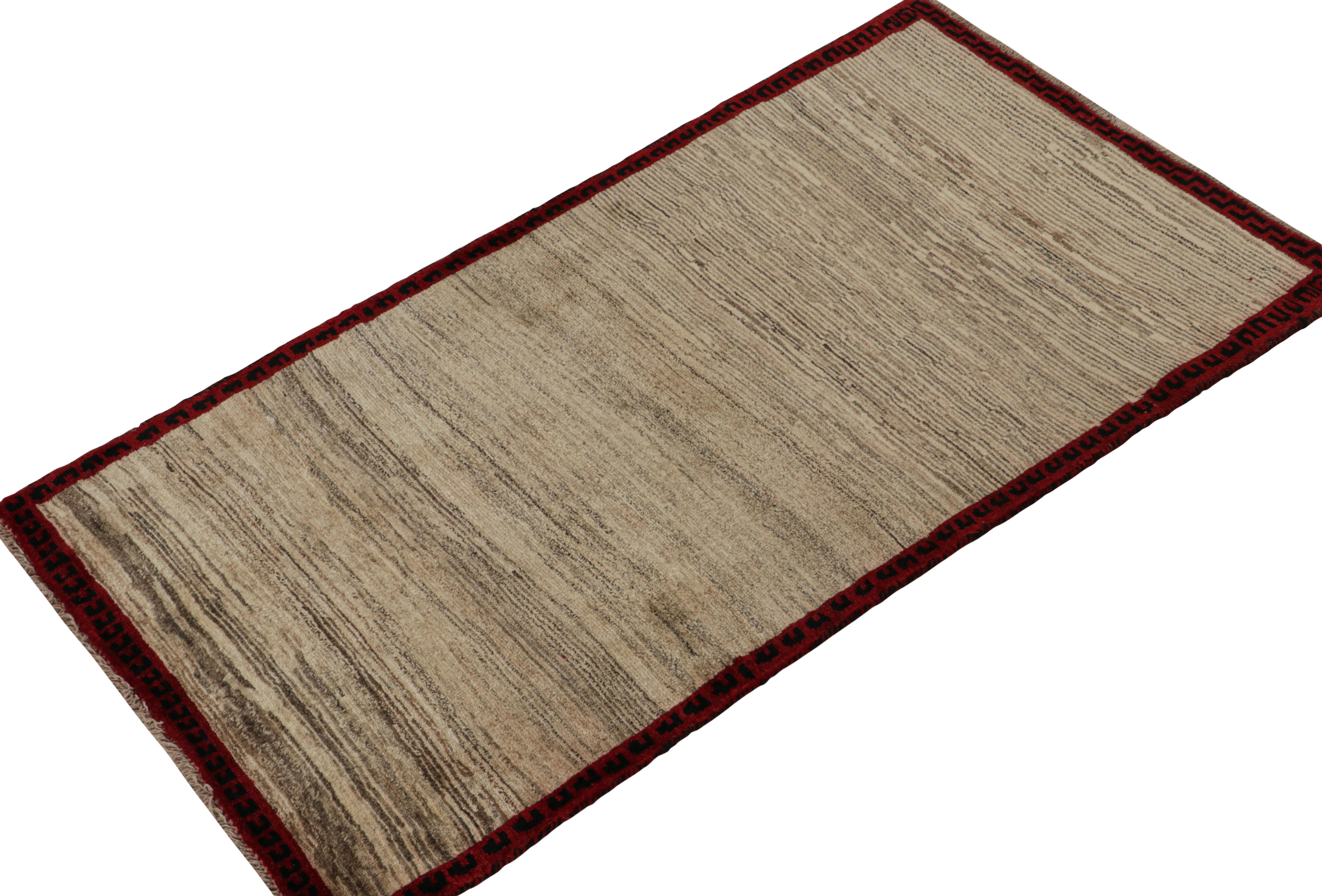 This vintage 3x6 Gabbeh Persian runner joins the latest entries in Rug & Kilim’s rare tribal curations. Hand-knotted in wool circa 1950-1960.
On the Design:
This tribal provenance is one of the most primitive, and collectible shabby-chic styles in