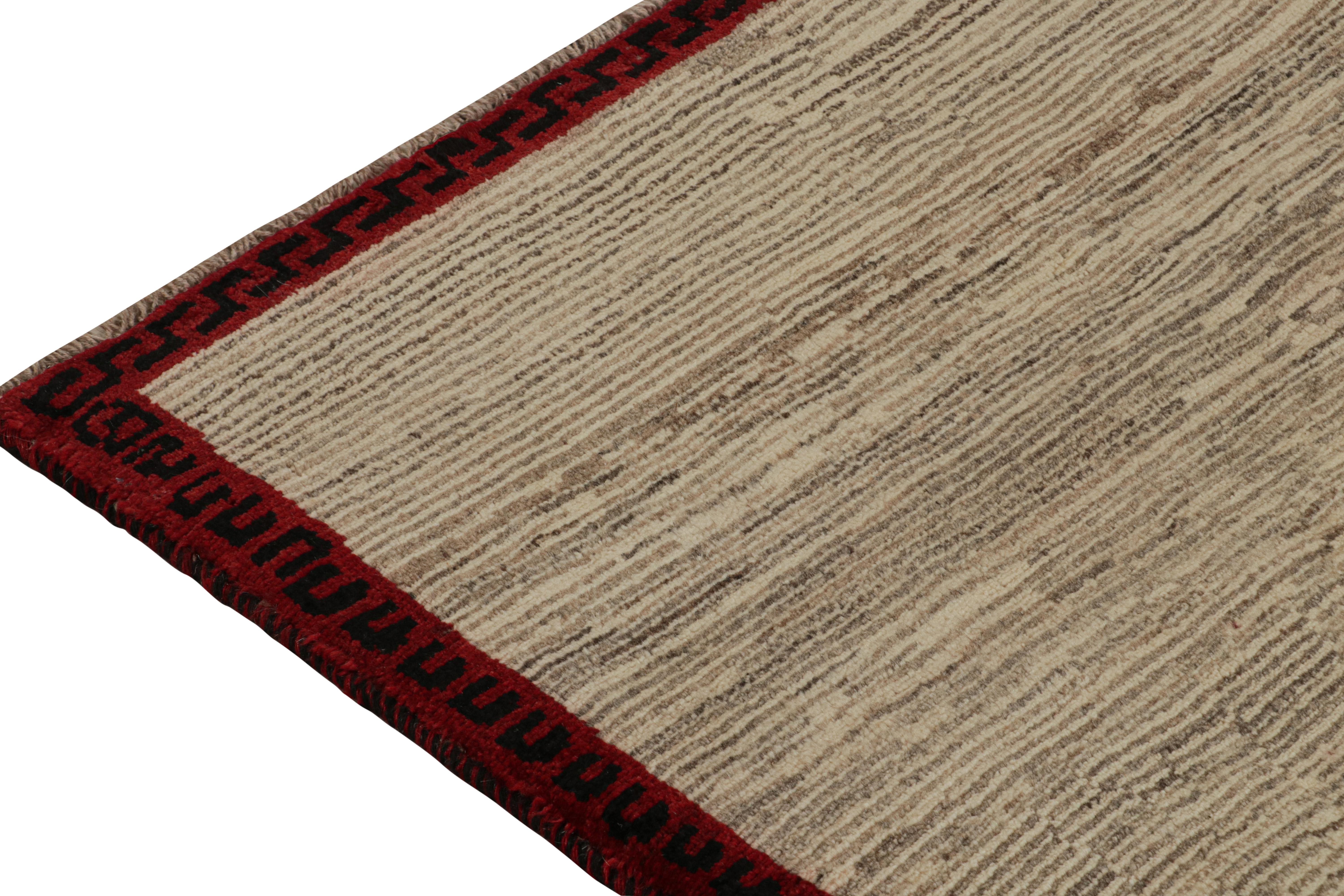 Vintage Gabbeh Tribal Runner in Beige, Gray, Red & Black Border by Rug & Kilim In Good Condition For Sale In Long Island City, NY