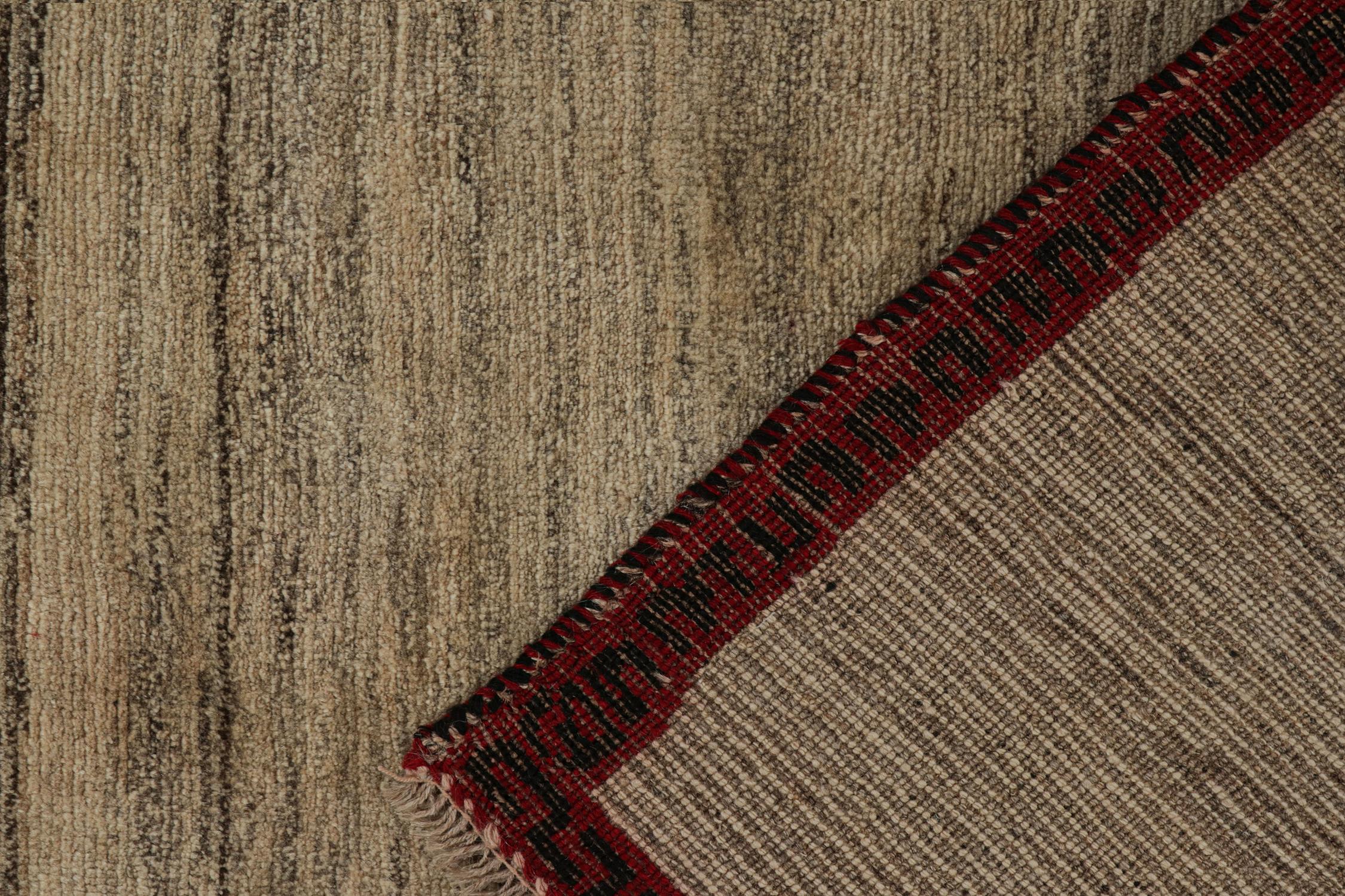 Wool Vintage Gabbeh Tribal Runner in Beige, Gray, Red & Black Border by Rug & Kilim For Sale