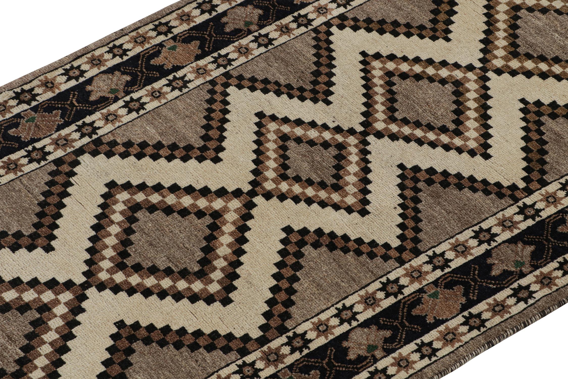Hand-Knotted Vintage Gabbeh Tribal Runner in Brown & Black Lozenge Medallion by Rug & Kilim
