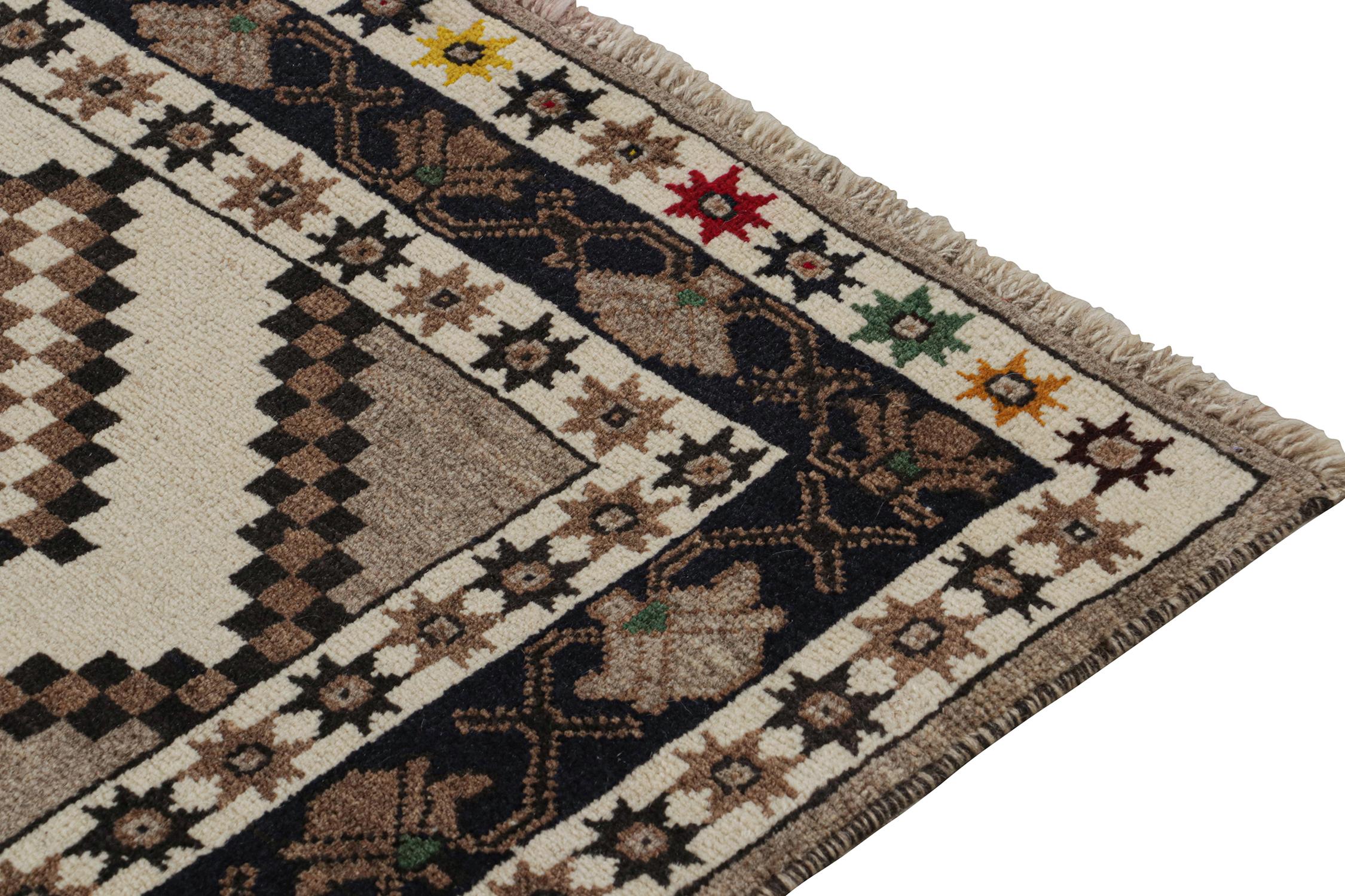 Vintage Gabbeh Tribal Runner in Brown & Black Lozenge Medallion by Rug & Kilim In Good Condition For Sale In Long Island City, NY
