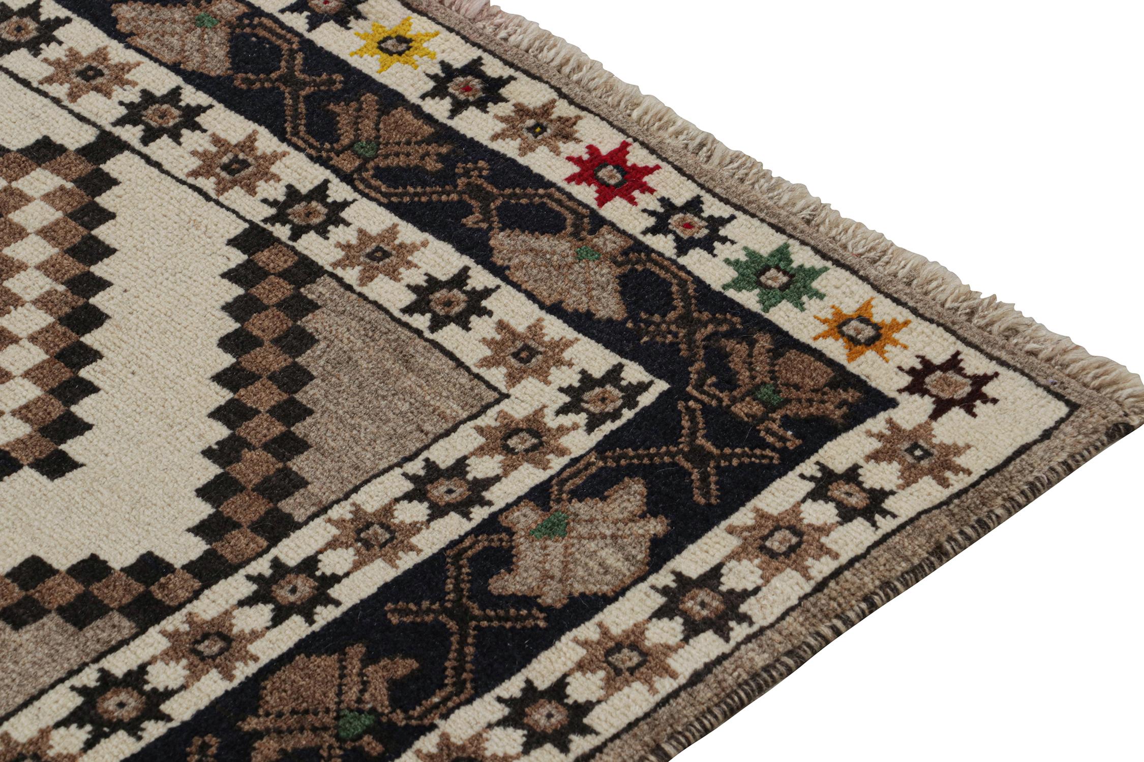 Vintage Gabbeh Tribal Runner in Brown & Black Lozenge Medallion by Rug & Kilim In Good Condition In Long Island City, NY