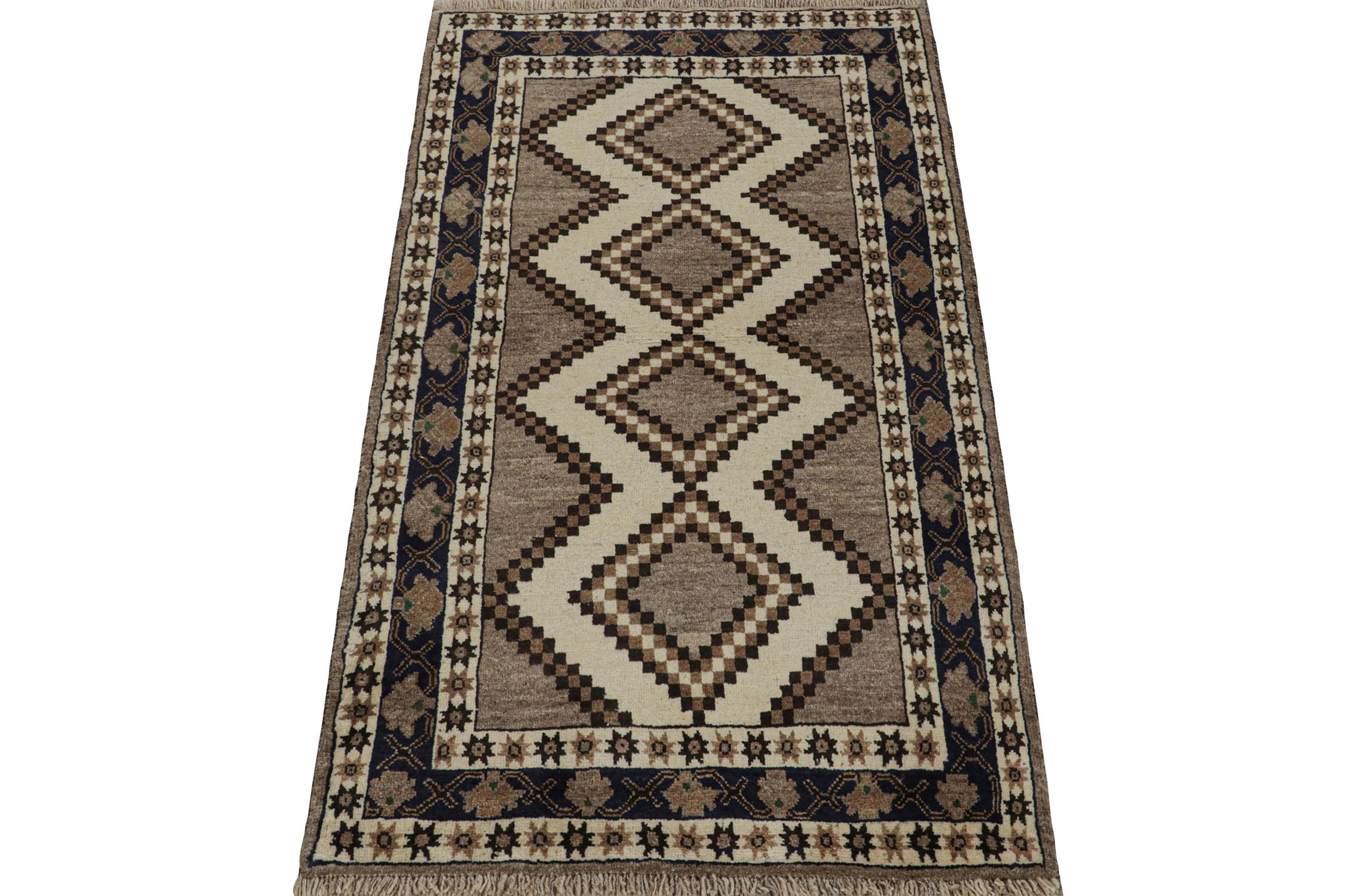 Turkish Vintage Gabbeh Tribal Runner in Gray with Beige-Brown by Rug & Kilim For Sale