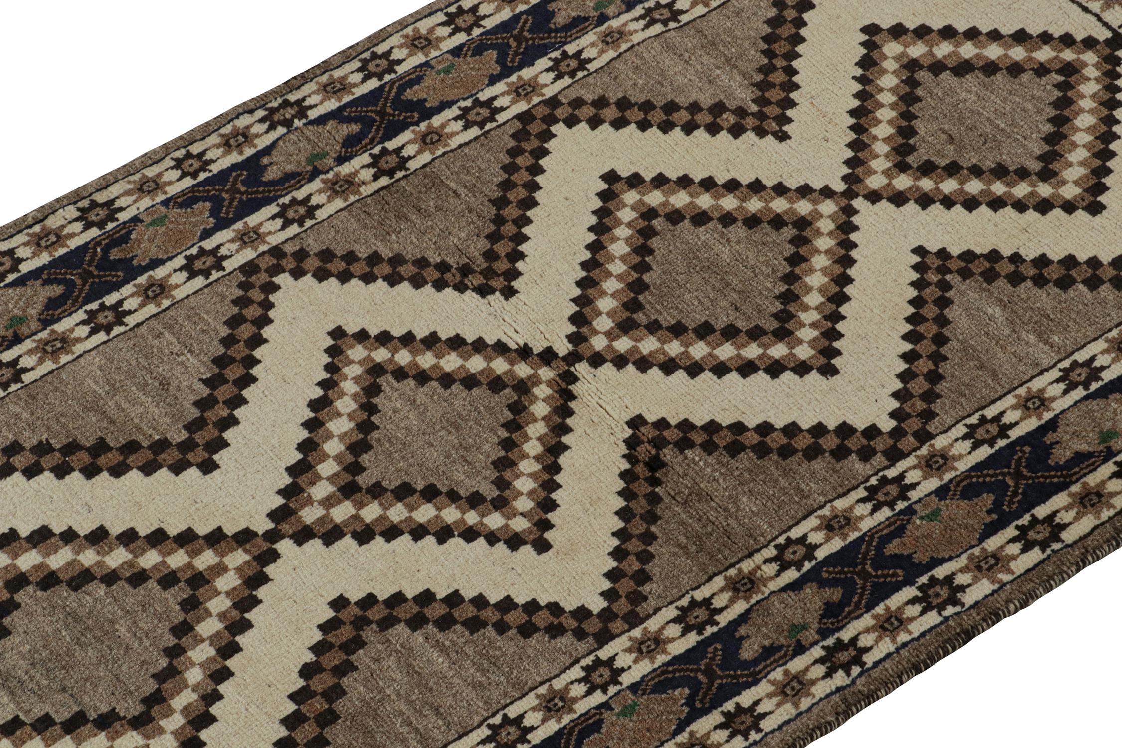 Hand-Knotted Vintage Gabbeh Tribal Runner in Gray with Beige-Brown by Rug & Kilim For Sale