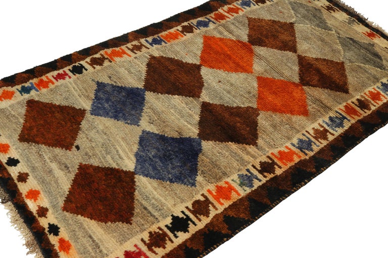 Vintage Gabbeh Tribal Runner Gray and Brown, Orange Diamond Pattern by ...