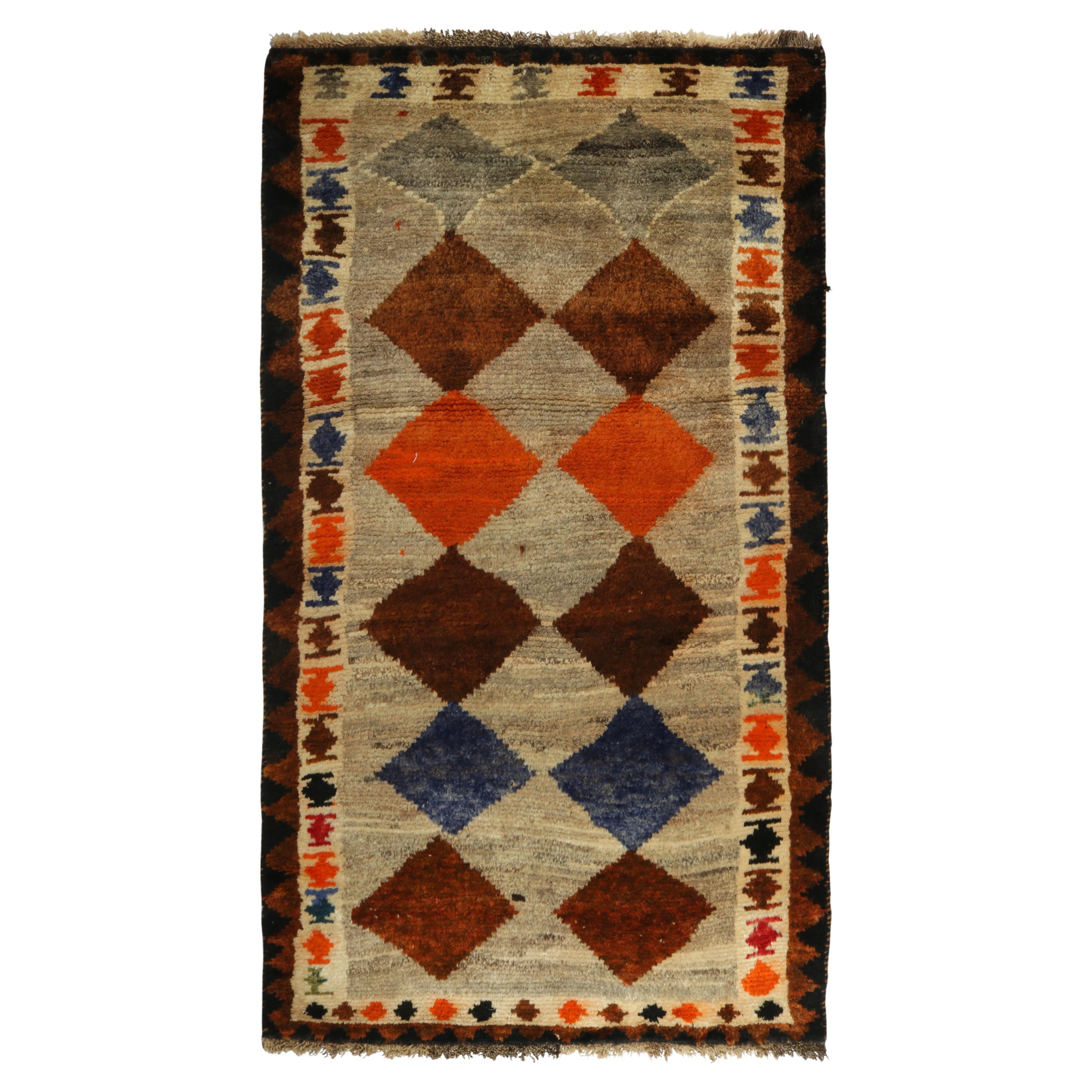 Vintage Gabbeh Tribal Rug in Gray with Brown Diamond Pattern by Rug and