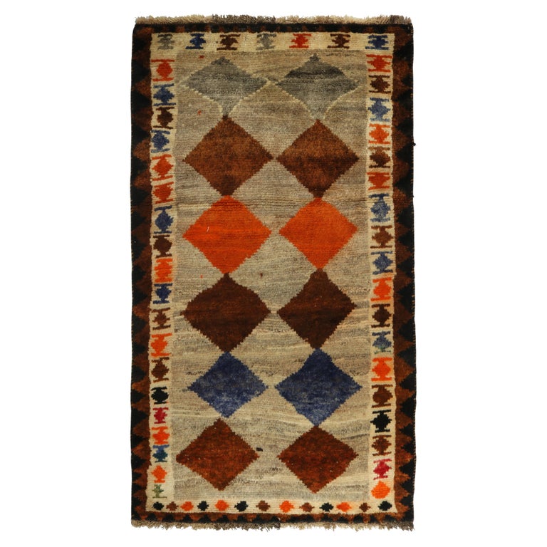 Gabbeh Diamond Pattern Vintage Gabbeh Tribal Runner Gray and Brown, Orange Diamond Pattern by ...