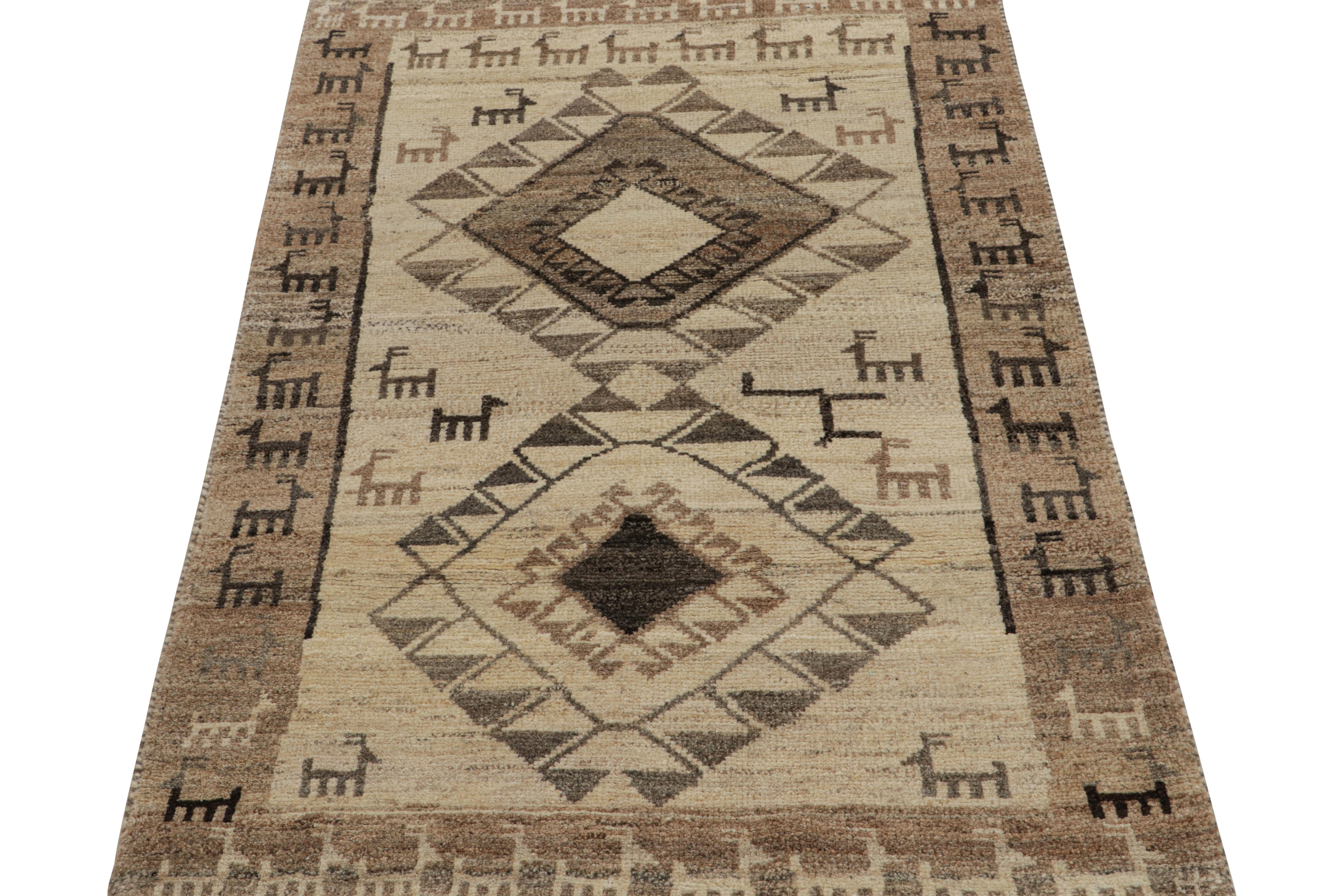 Turkish Vintage Gabbeh Tribal Runner in Grey and Brown Pictorial Patterns by Rug & Kilim For Sale