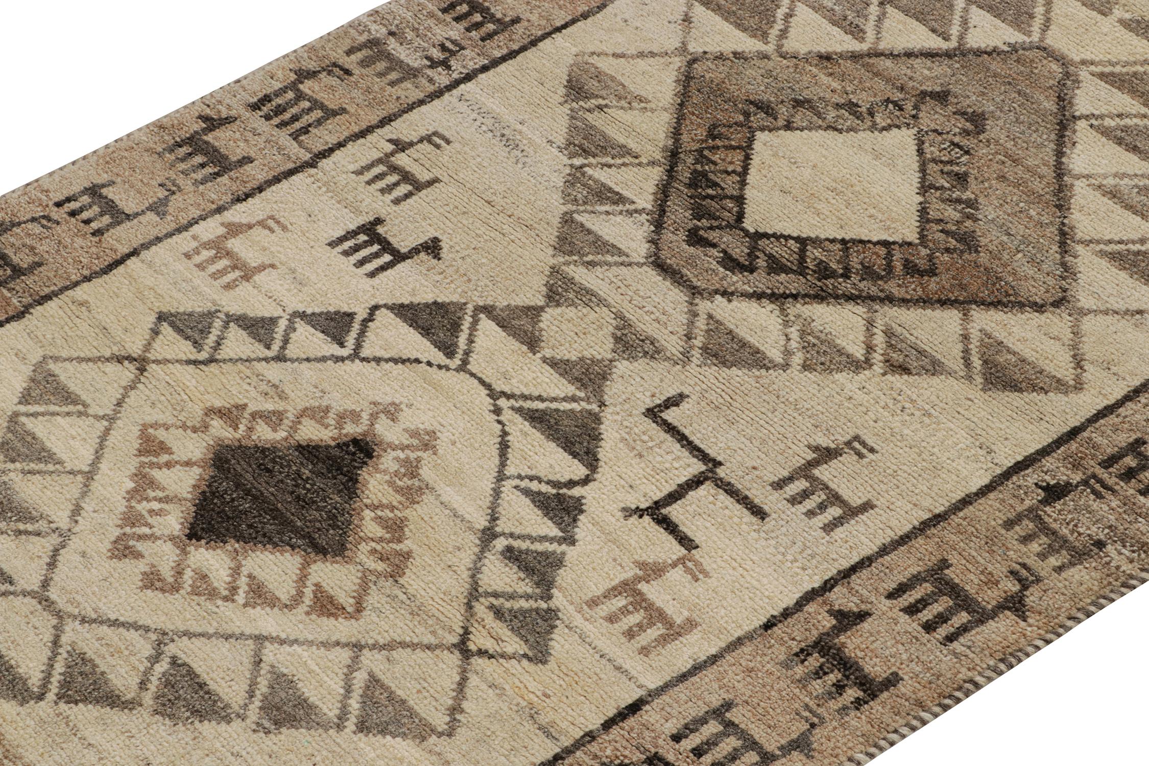 Hand-Knotted Vintage Gabbeh Tribal Runner in Grey and Brown Pictorial Patterns by Rug & Kilim For Sale