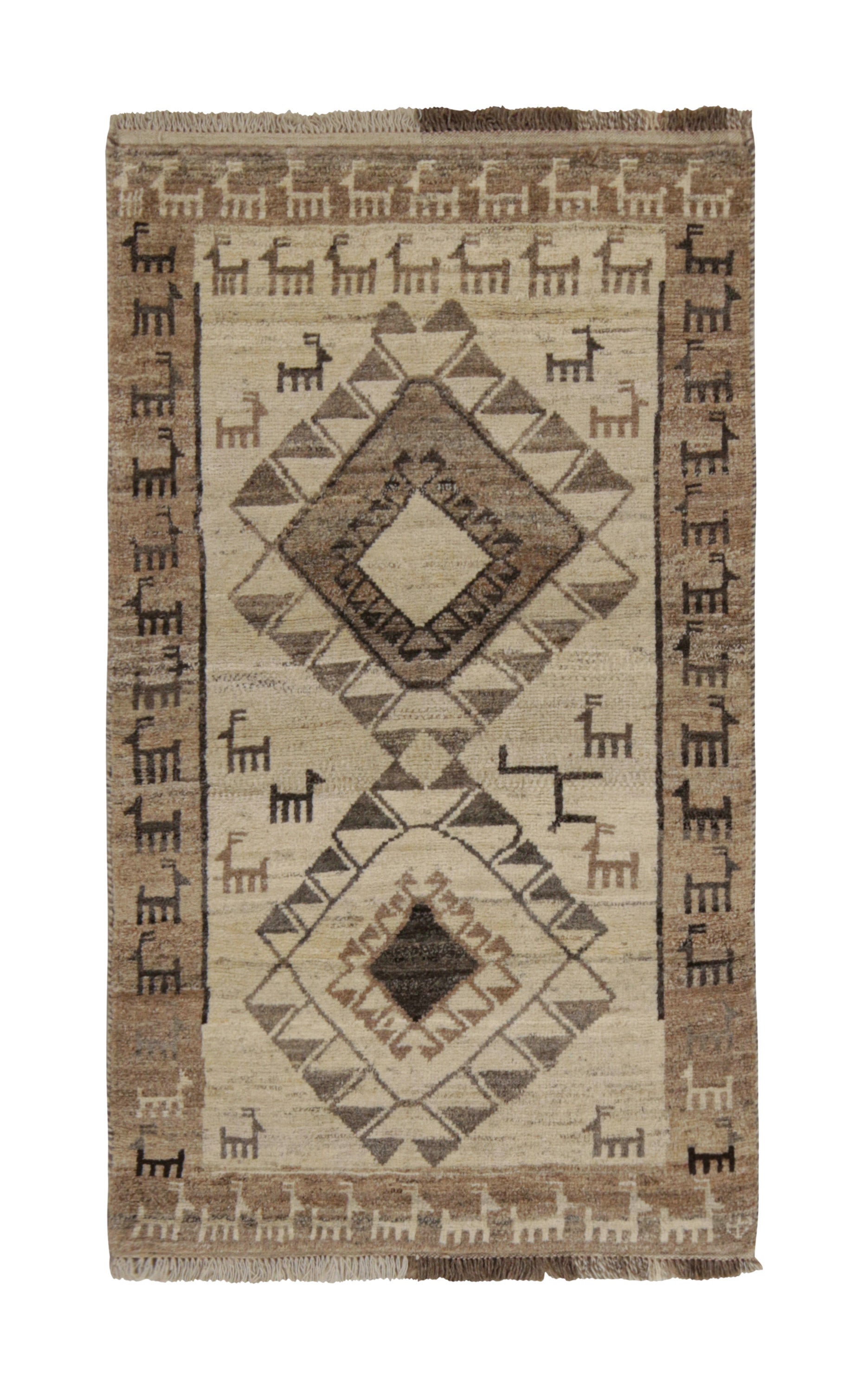 Vintage Gabbeh Tribal Runner in Grey and Brown Pictorial Patterns by Rug & Kilim For Sale