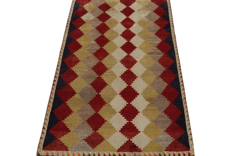 Vintage Gabbeh Tribal Runner in Red and Beige Diamond Patterns by Rug ...